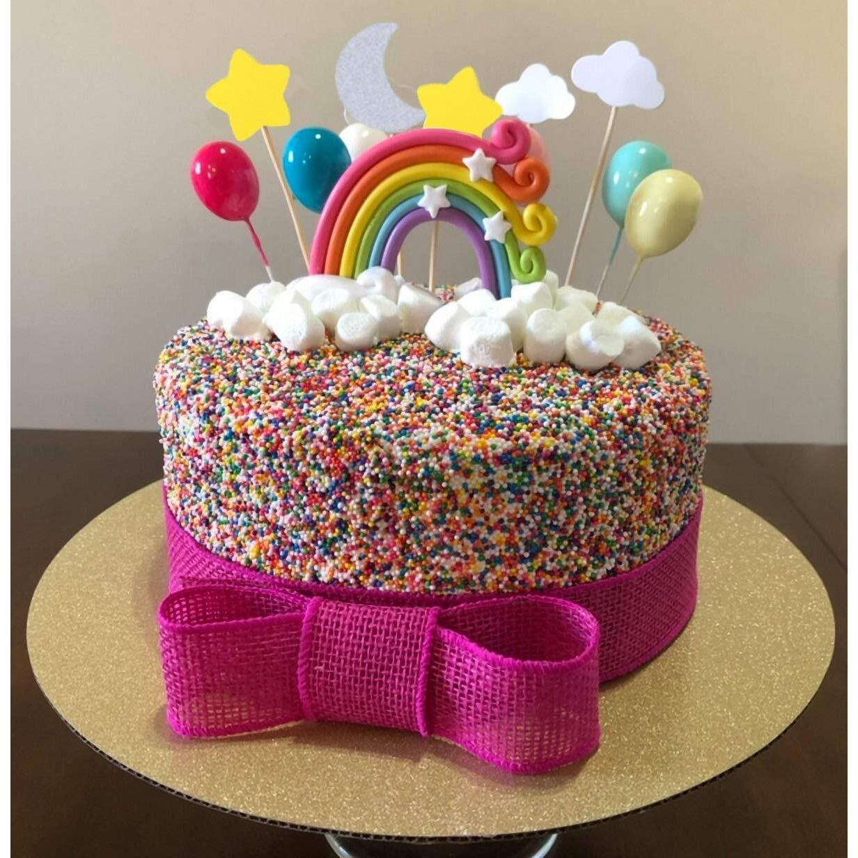 Palksky Colorful Rainbow Cake Topper/Wedding Cake Flags/Cupcake Picks Set -Include Cloud Balloon Moon Stars/Boy Girl Kid Birthday Baby Shower Party Baking Decoration Supplies