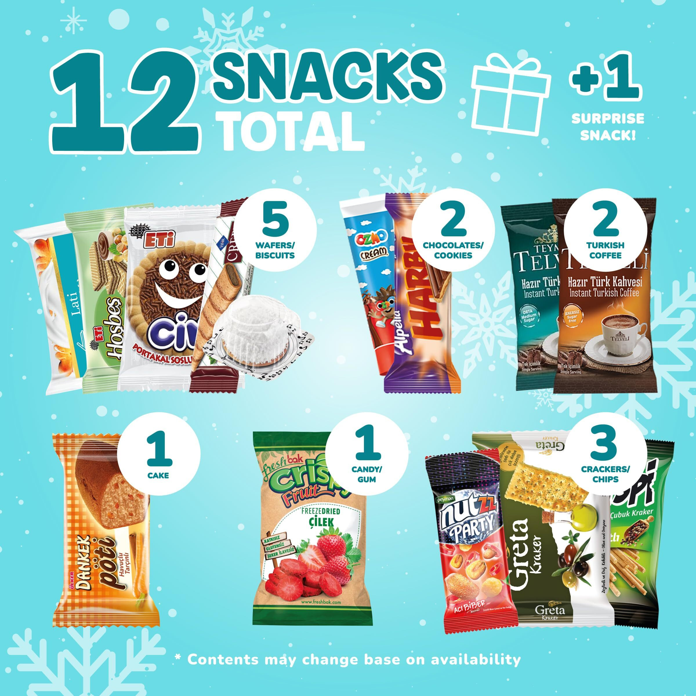 Midi International Food Hamper | Premium Exotic Foreign Foods | Unique Hampers & Gourmet Gift For Men And Women | American Alike Retro Turkish Foods | 12 Full-Size + 1 Bonus Snacks