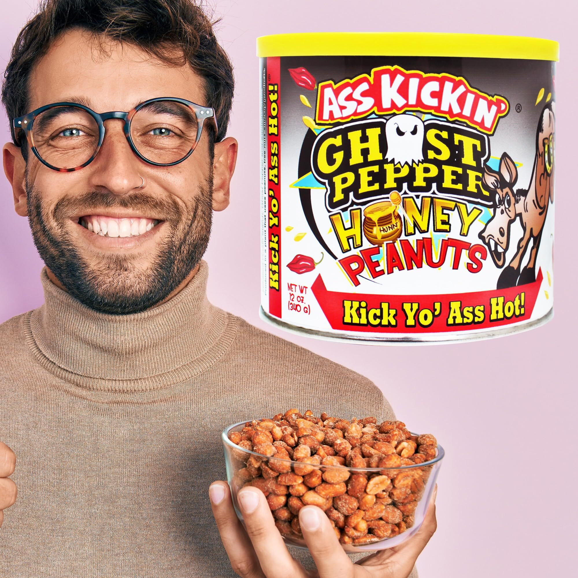 Kickin Ghost Pepper Spicy Hot Peanuts - 12Oz - Ultimate Spicy Gourmet Gift Peanuts - Try If You Dare