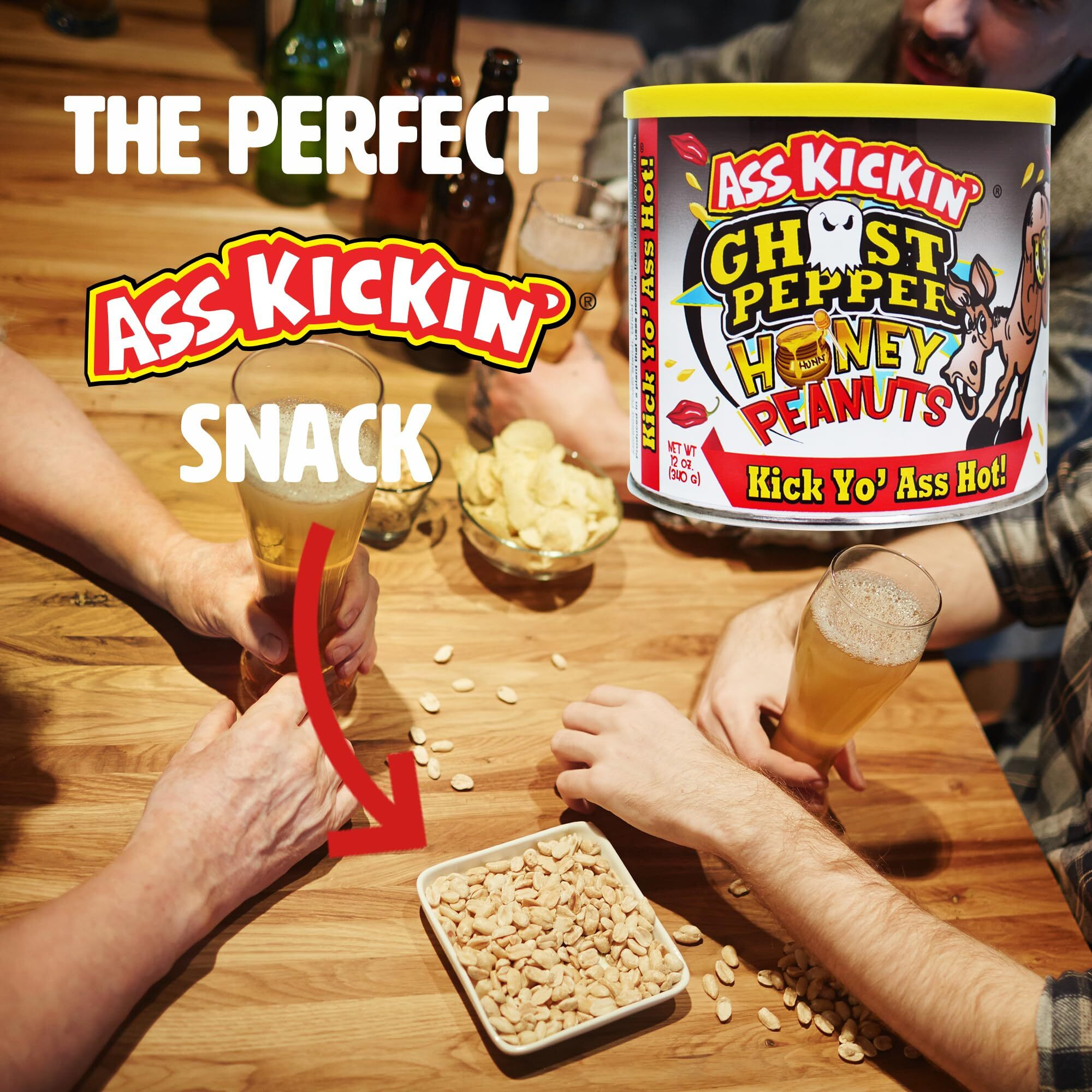 Kickin Ghost Pepper Spicy Hot Peanuts - 12Oz - Ultimate Spicy Gourmet Gift Peanuts - Try If You Dare