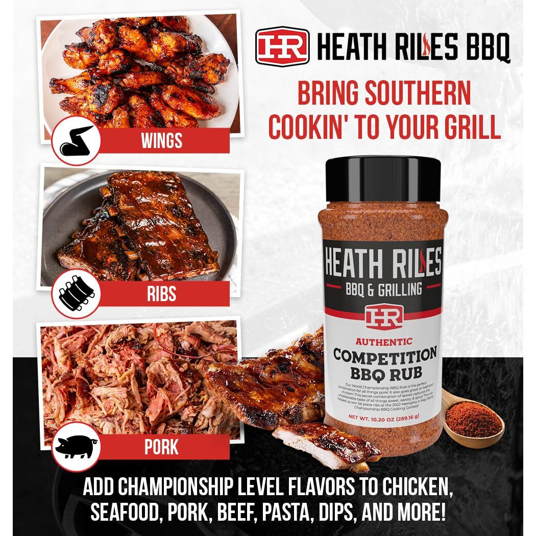 Heath Riles Bbq Rub - Competition Bbq Seasoning Rub, Champion Pitmaster Recipe, Legendary Bbq Rubs For Smoking & Grilling, 70+ Bbq Championships, 10.20 Oz.