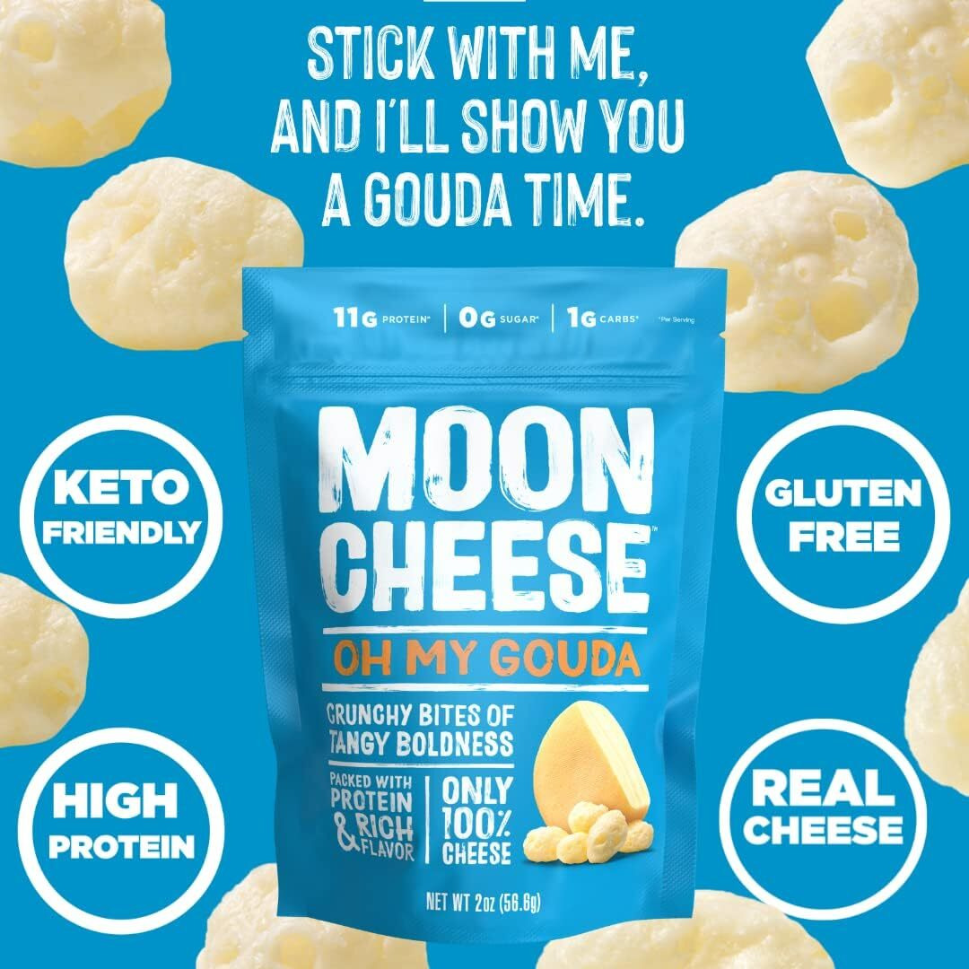 Moon Cheese Variety Pack, Cheddar, White Cheddar, Gouda, Garlic Parm & Pepper Jack, Protein-Rich Cheese Snack, Gluten Free, Keto Friendly, 100% Real Cheese, 2 Ounce (Pack Of 5)