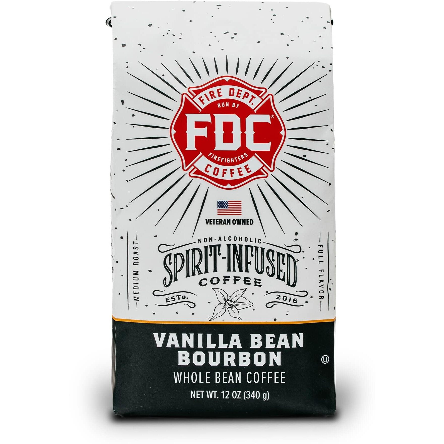 Fire Department Coffee - Vanilla Bourbon Coffee - Gives Back To Firefighters - Vanilla Bean Bourbon Infused Coffee Beans - Whole Bean Coffee - Non-Alcoholic - Roasted In The Usa - Veteran Owned - 12 Oz
