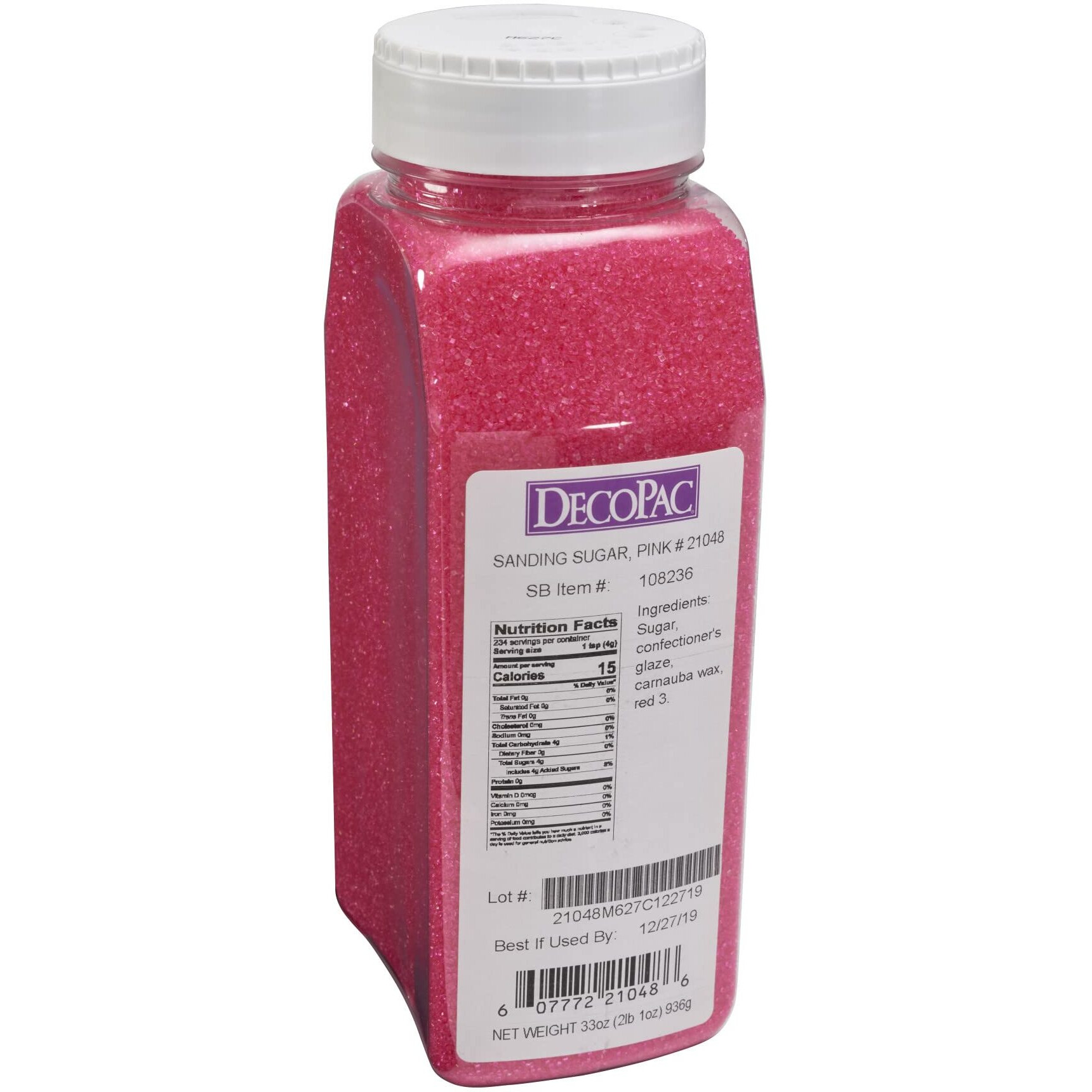 Decopac Sanding Sugar, Pink Edible Sugar Sprinkles, Edible Sanding Sugar In Handheld Container, Sugar Sprinkle Mix For Celebration Cakes, Cupcakes, Cookies, 33Oz - Pink
