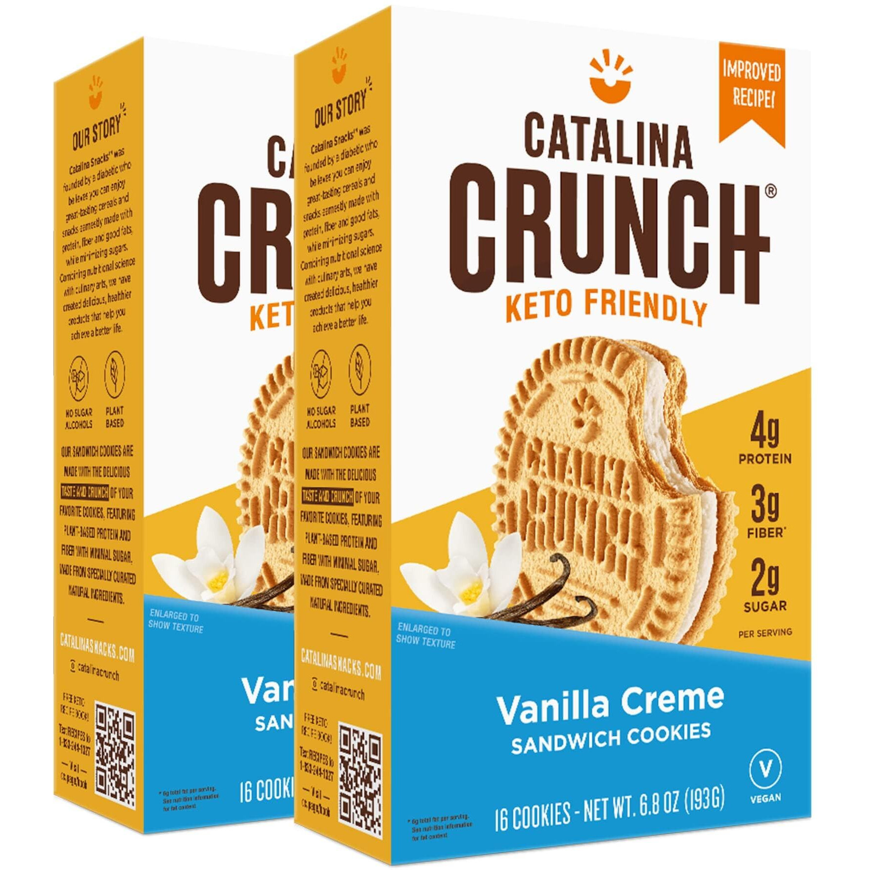 Catalina Crunch Vanilla Crme Sandwich Cookies, Healthy Snacks For Kids & Adults, Vegan, Low Sugar 2G, Low Carb, High Protein 4G & Fiber 3G, Keto Friendly, Plant Based, 6.8 Oz (Pack Of 2)