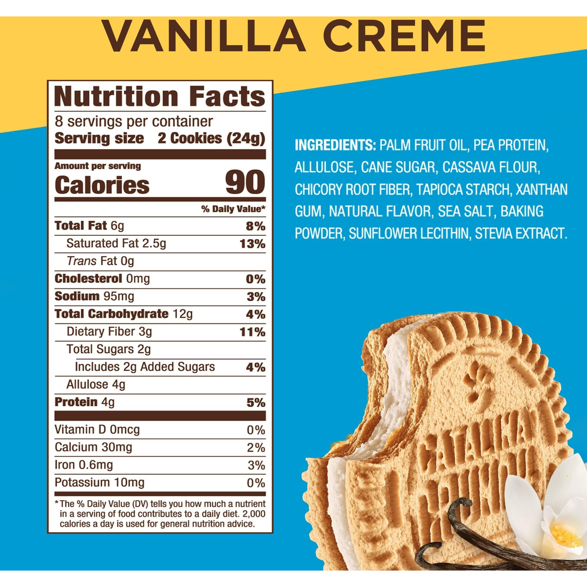 Catalina Crunch Vanilla Crme Sandwich Cookies, Healthy Snacks For Kids & Adults, Vegan, Low Sugar 2G, Low Carb, High Protein 4G & Fiber 3G, Keto Friendly, Plant Based, 6.8 Oz (Pack Of 2)
