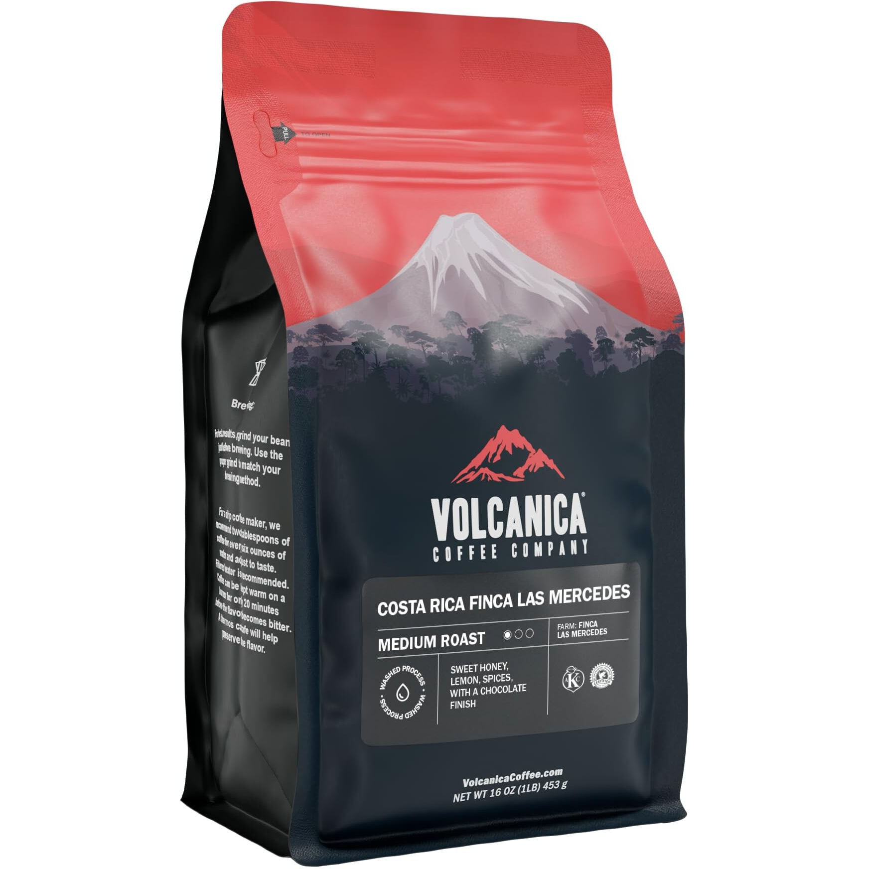 Costa Rica Coffee, Natural Process, Whole Bean, Fresh Roasted, 16-Ounce