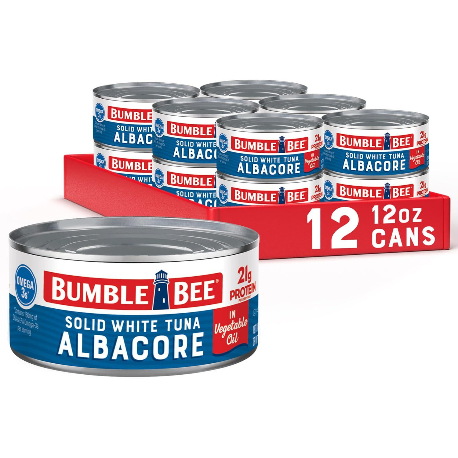 Bumble Bee Solid White Albacore Tuna In Oil, 12 Oz Can (Pack Of 12) - Wild Caught Tuna - 21G Protein Per Serving, High In Omega-3S - Non-Gmo Project Verified, Gluten Free, Kosher