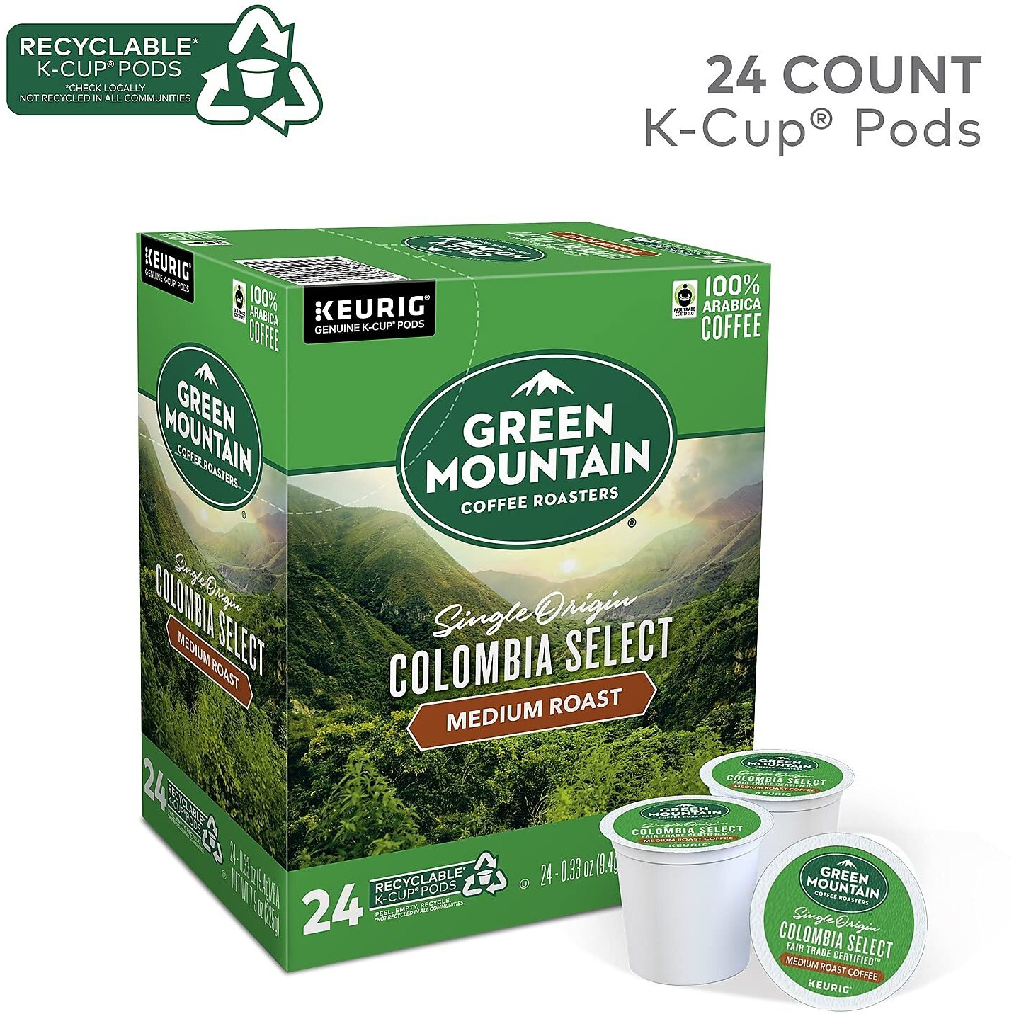 Green Mountain Coffee Roasters Colombia Select, Single-Serve Keurig K-Cup Pods, Medium Roast Coffee, 24 Count
