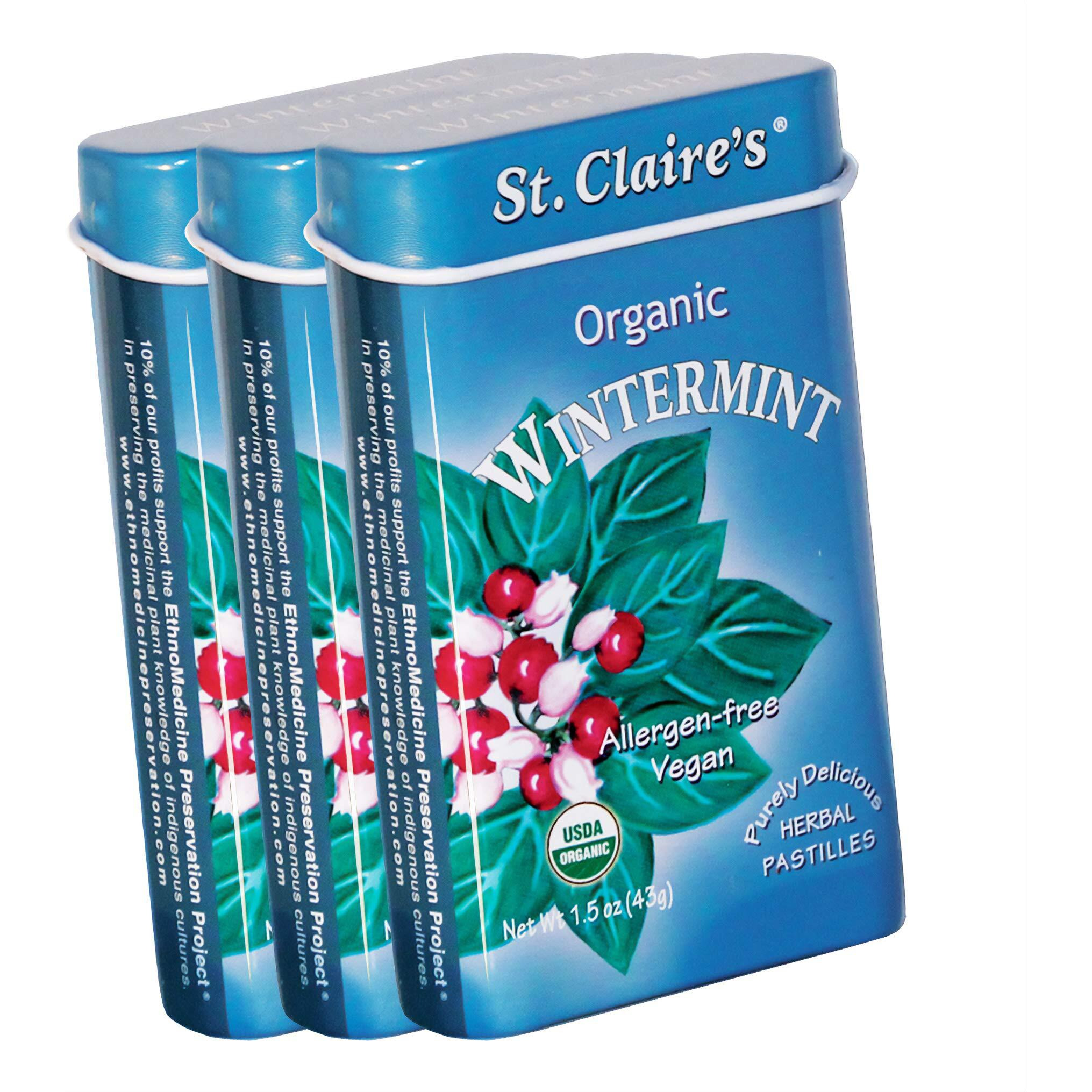 St. Claire's Organic Breath Mints, (Wintermint, 1.5 Ounce Tin, Bundle Of 3) | Gluten-Free, Vegan, Gmo-Free, Plant-Based, Allergen-Free | Made In Our Allergen-Free Facility
