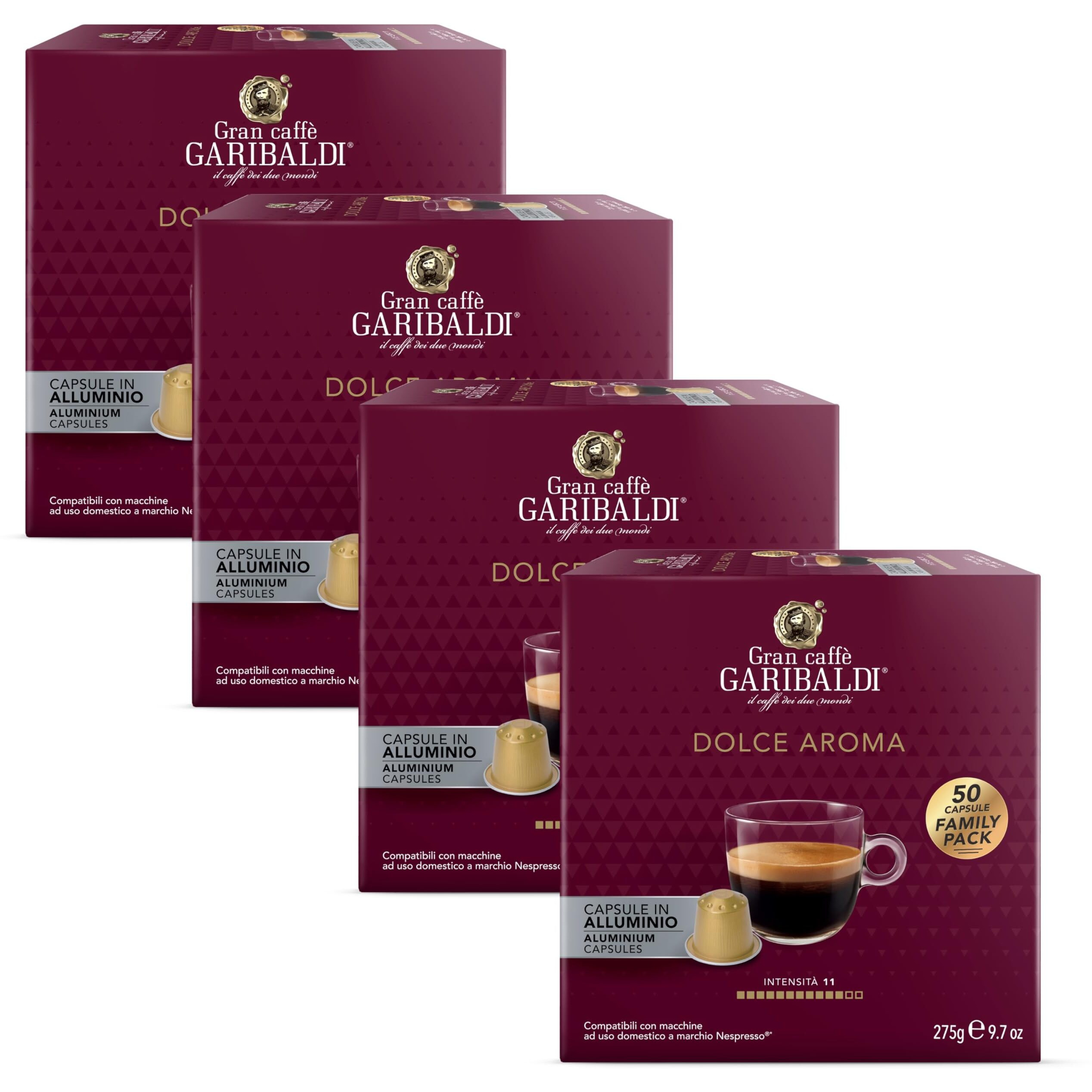 Gran Caff Garibaldi For Nespresso Original Machine 200 Aluminum Pods Certified Genuine Espresso Dolce Aroma Pods Compatible With Nespresso Original (Dolce Aroma, 200 Count)