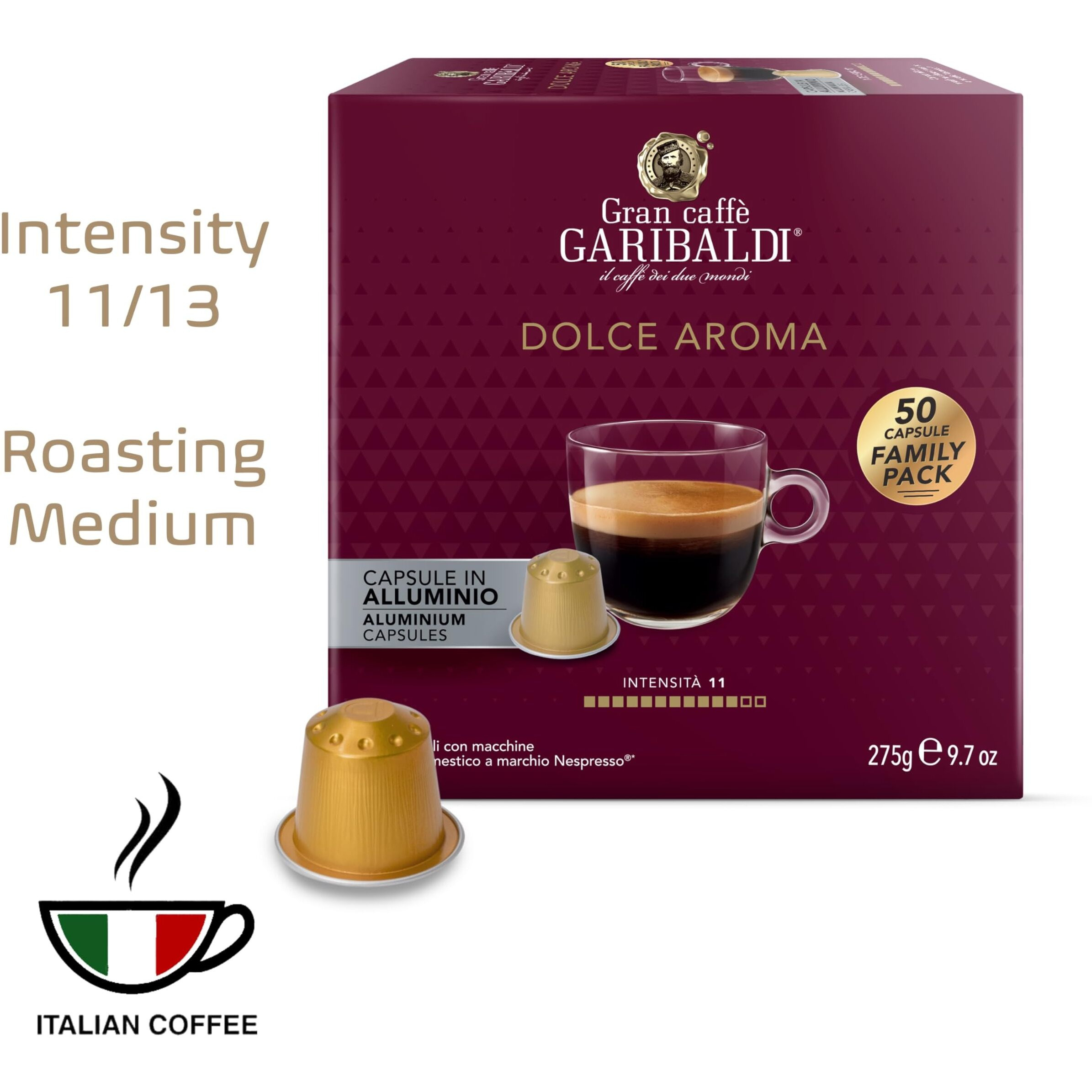 Gran Caff Garibaldi For Nespresso Original Machine 200 Aluminum Pods Certified Genuine Espresso Dolce Aroma Pods Compatible With Nespresso Original (Dolce Aroma, 200 Count)