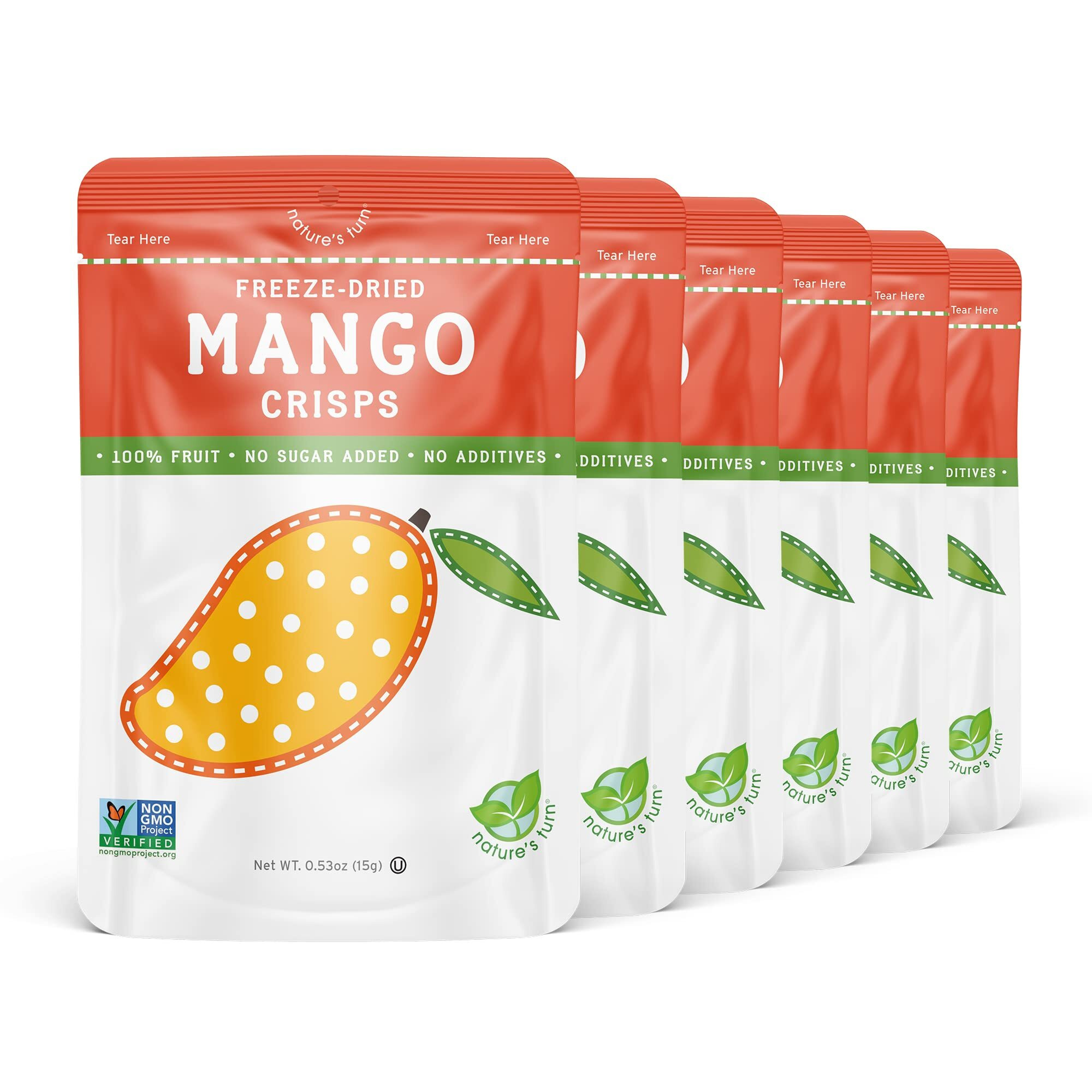 Nature's Turn Freeze-Dried Fruit Snacks, Mango Crisps, Pack Of 6 (0.53 Oz Each)