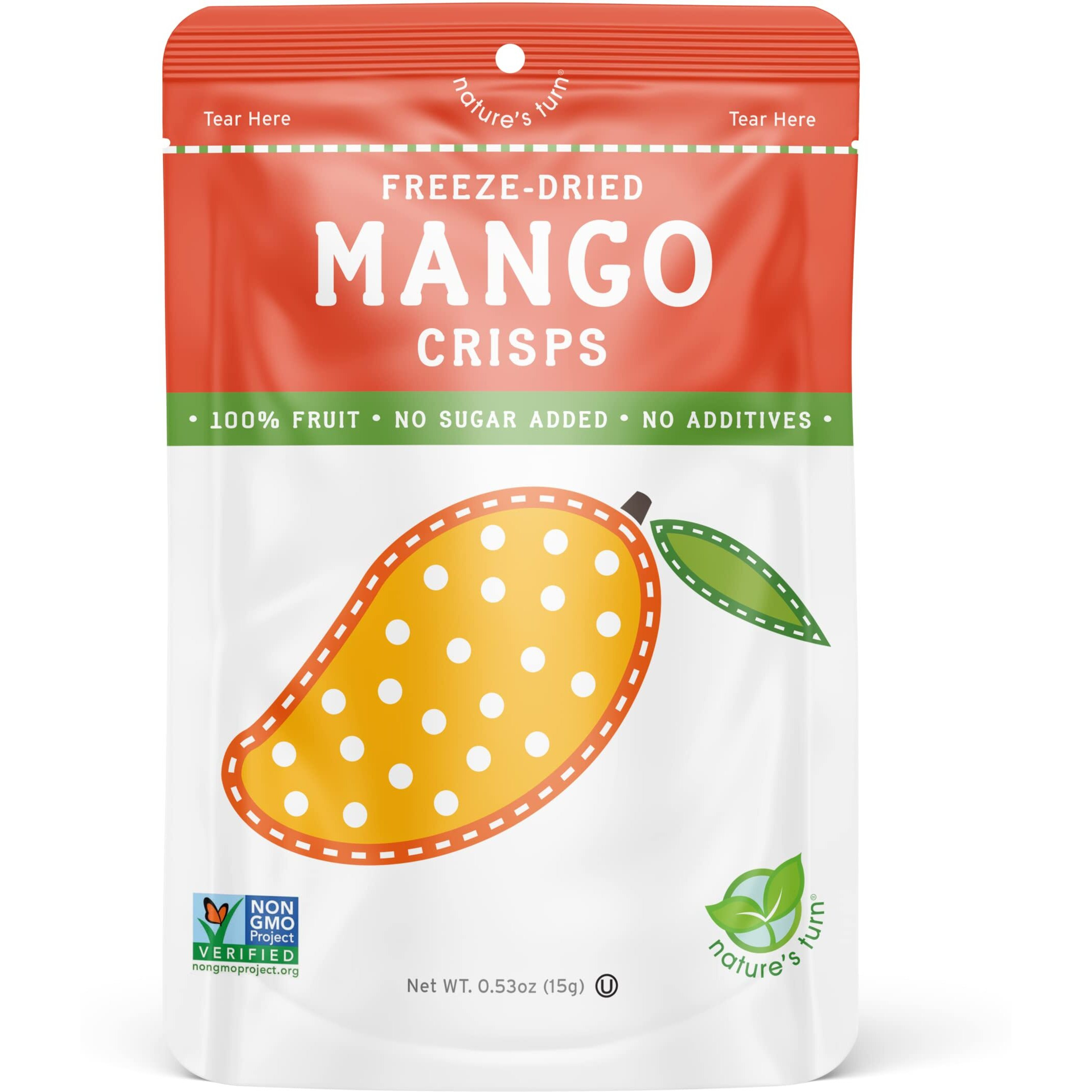 Nature's Turn Freeze-Dried Fruit Snacks, Mango Crisps, Pack Of 6 (0.53 Oz Each)