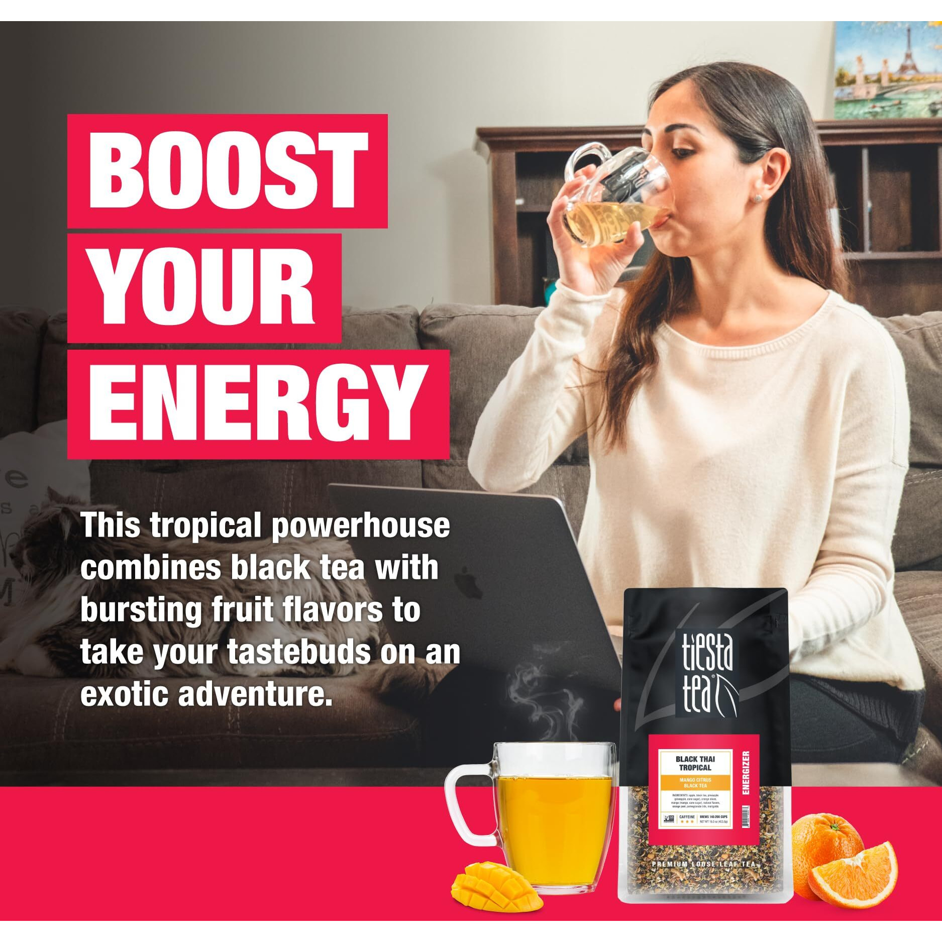 Tiesta Tea - Black Thai Tropical | Mango Citrus Black Tea | Premium Loose Leaf Tea Blends | Caffeinated Black Tea | Make Hot Or Iced Tea & Brews Up To 200 Cups - 16 Ounce Resealable Bulk Pouch