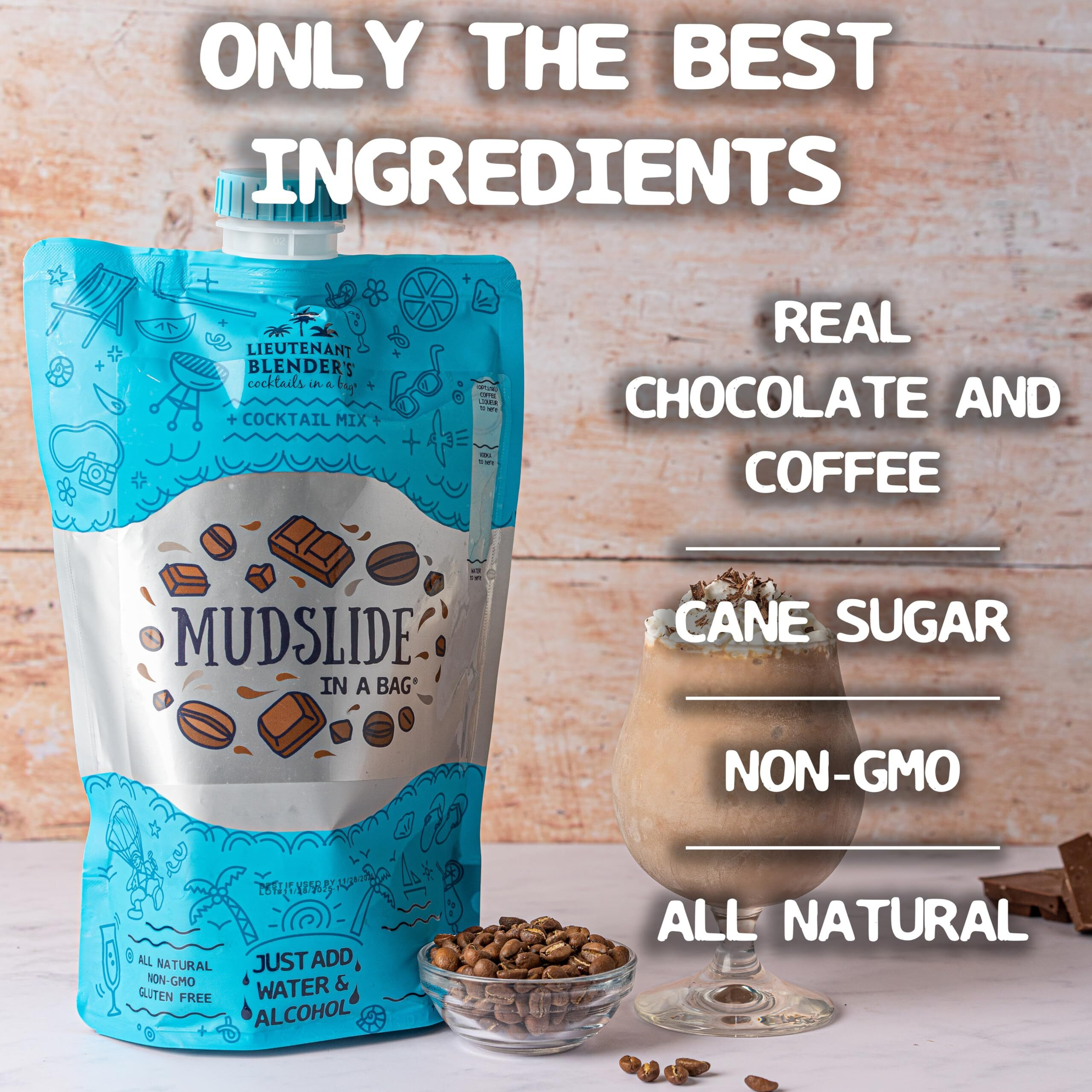 Lt. Blender's Mudslide Cocktail Mix - All Natural Creamy Rich Chocolate Coffee Blend, Easy To Make Slushy Cocktail, Resealable And Portable, 16 Servings Per Bag (Pack Of 1)