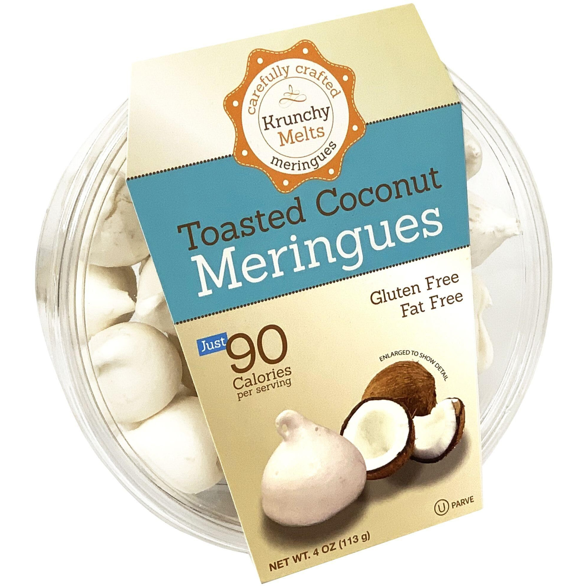 Krunchy Melts Original Meringue Cookies | Toasted Coconut | Only 90 Calories Per Serving | Fat Free, Gluten Free, Dairy Free (4 Oz)