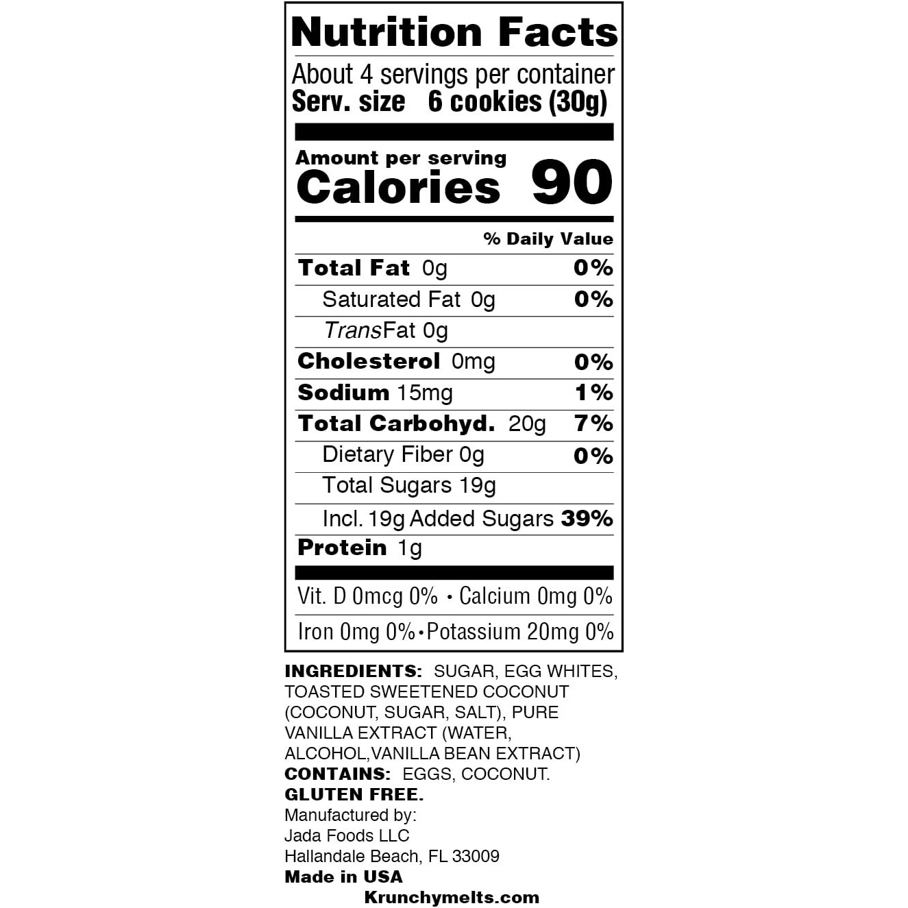 Krunchy Melts Original Meringue Cookies | Toasted Coconut | Only 90 Calories Per Serving | Fat Free, Gluten Free, Dairy Free (4 Oz)