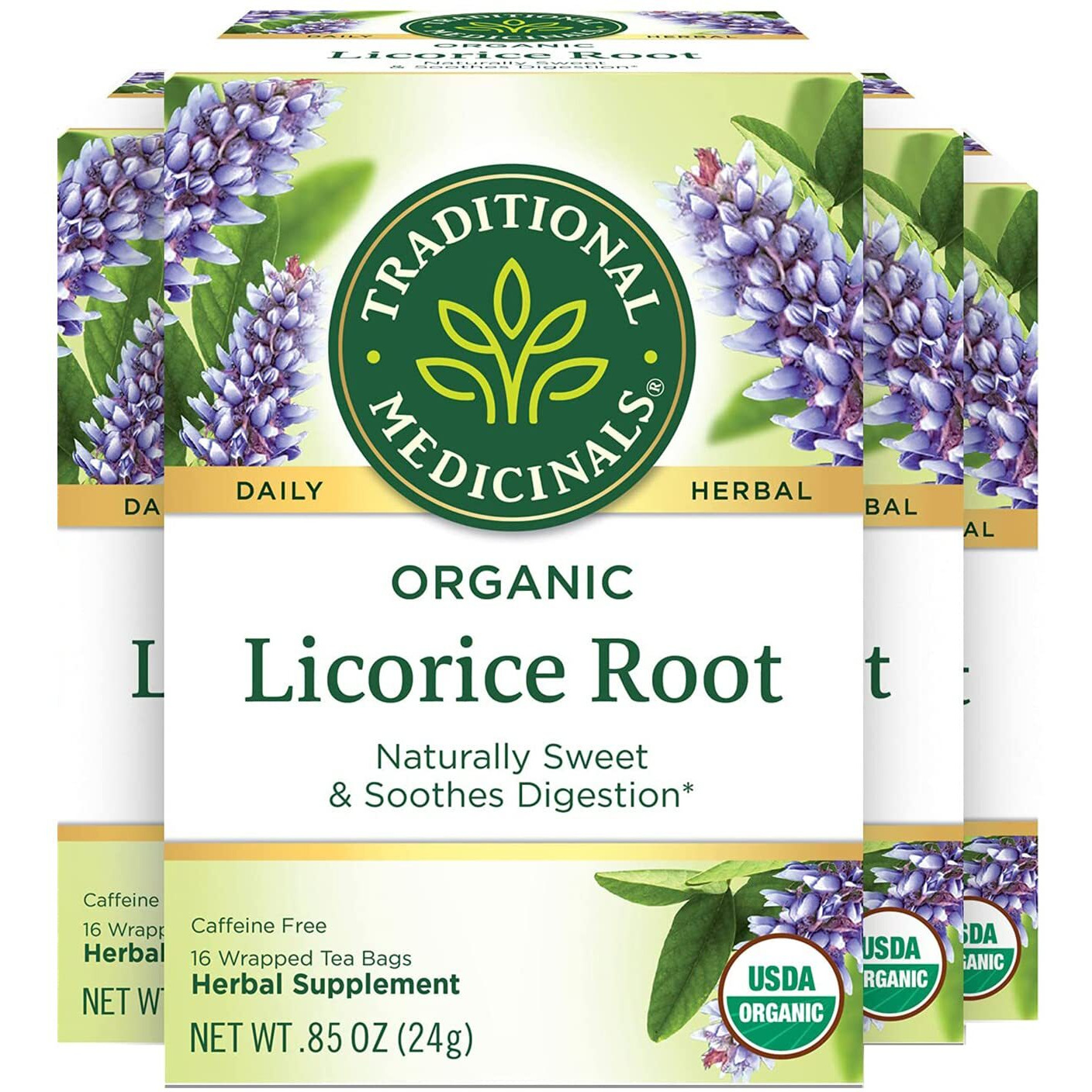 Traditional Medicinals Organic Licorice Root Herbal Tea, Soothes Digestion - 64 Tea Bags Total, 16 Count (Pack Of 4)