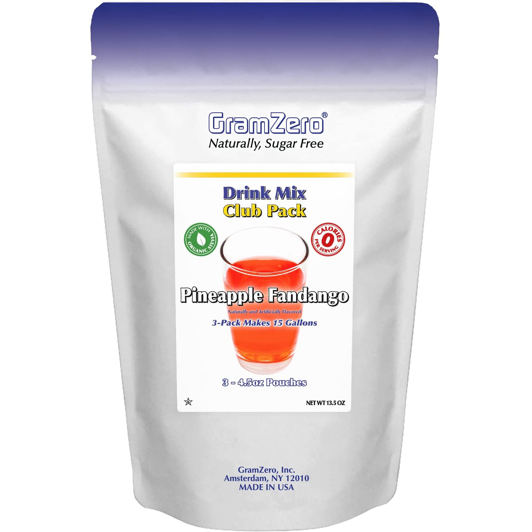 Gramzero Pineapple Fandango Zero Calorie Sugar Free Drink Mix, Great For Nutrition Club Loaded Tea, Stevia Sweetened