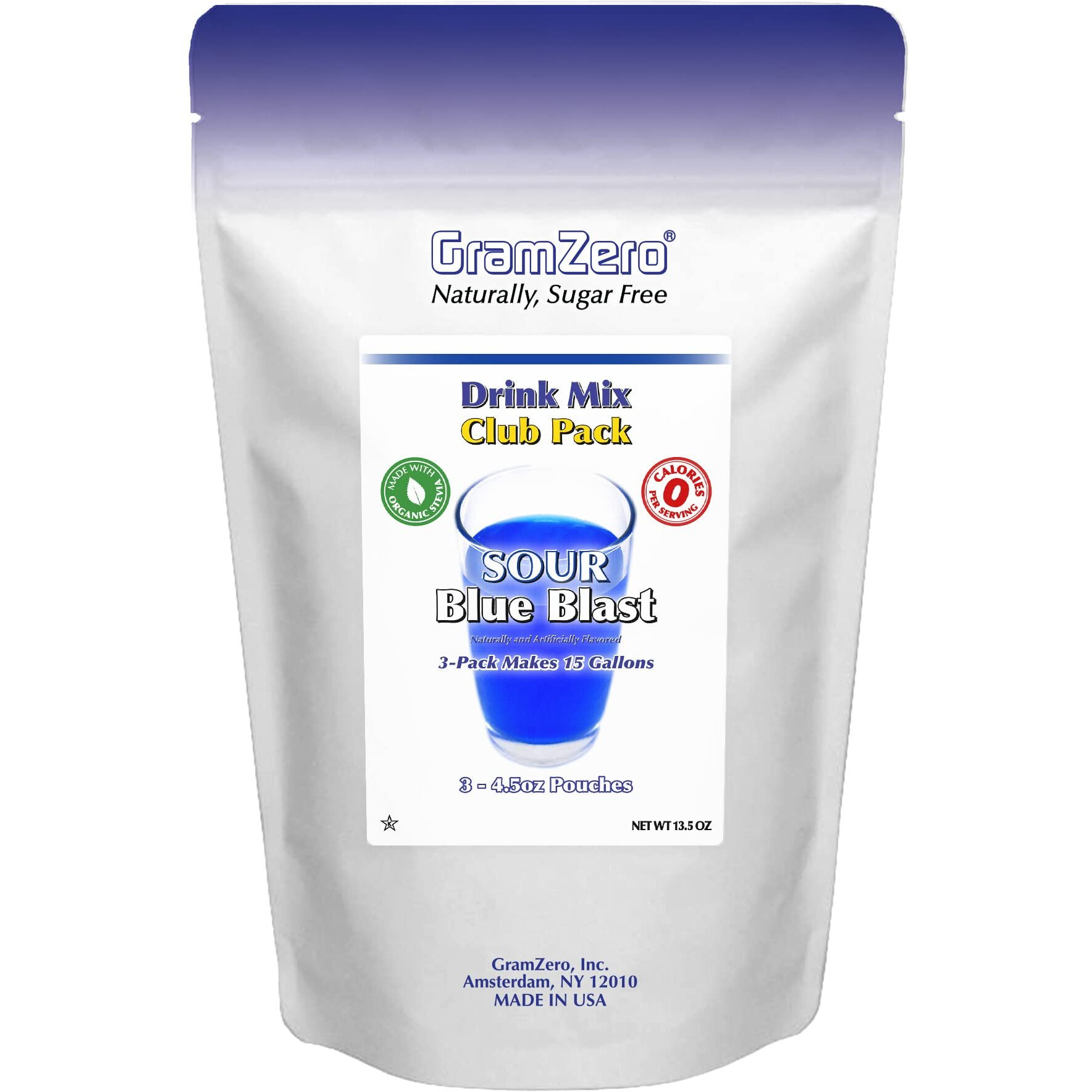 Gramzero Sour Blue Blast Zero Calorie Sugar Free Drink Mix, Great For Nutrition Club Loaded Tea, Stevia Sweetened