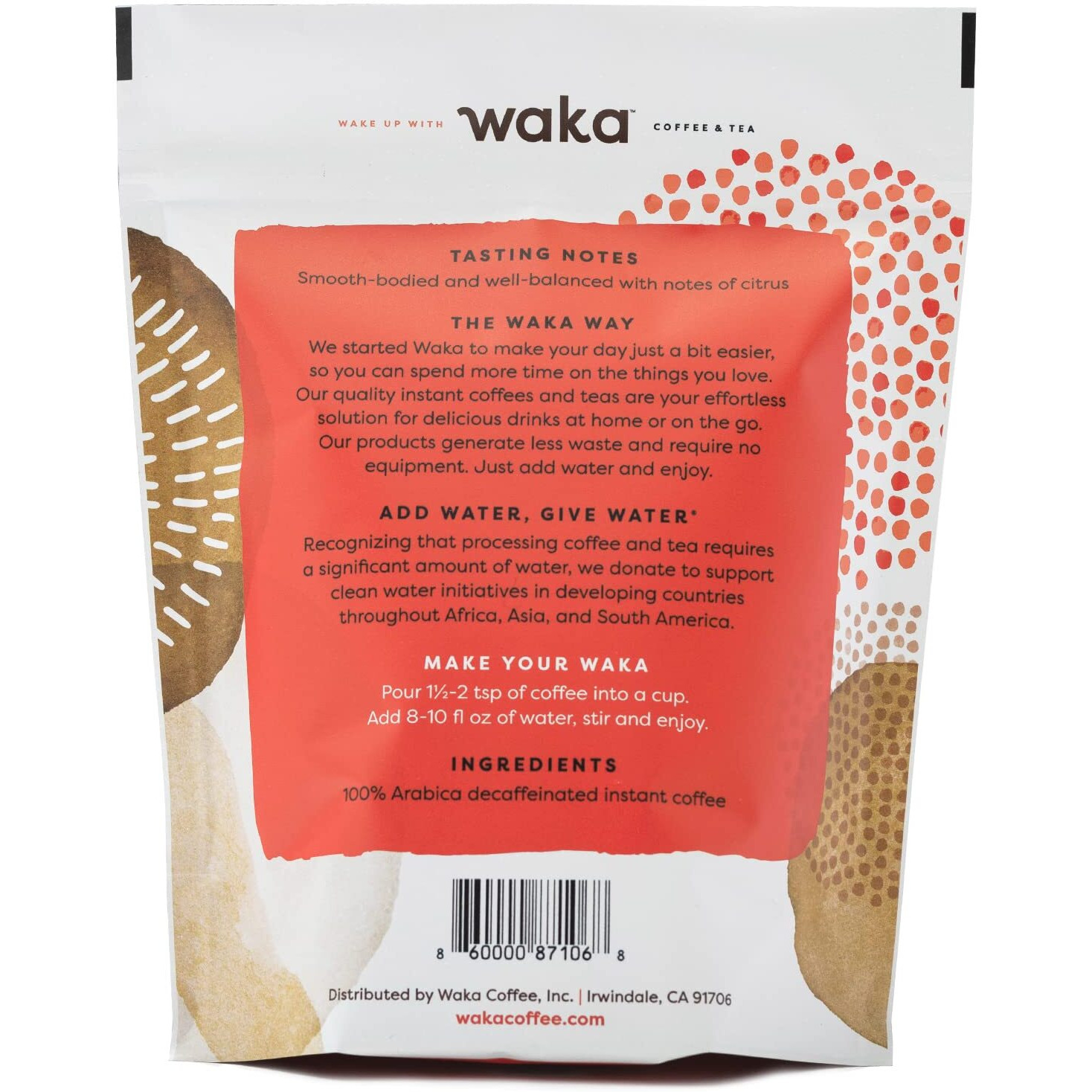 Waka Instant Coffee, Decaffeinated Medium Roast - 100% Arabica Colombian Beans, Freeze Dried Granules, No Sugar Or Additives - Bulk Bag For Quick Hot And Iced Coffees, Up To 80 Cups (8Oz)