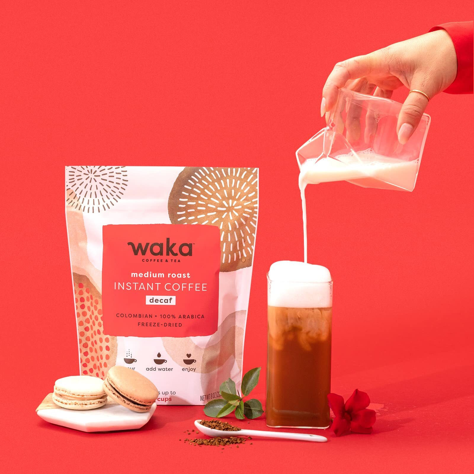 Waka Instant Coffee, Decaffeinated Medium Roast - 100% Arabica Colombian Beans, Freeze Dried Granules, No Sugar Or Additives - Bulk Bag For Quick Hot And Iced Coffees, Up To 80 Cups (8Oz)