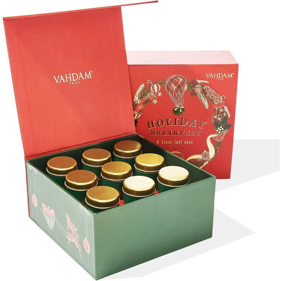 Vahdam, Christmas Tea Gift Set (6.3Oz/90+ Cups) Holiday Breakfast Tea, 9 Loose Leaf Tea In A Luxury Gift Box | Christmas Gifts For Women & Men, Holiday Tea Gift Box