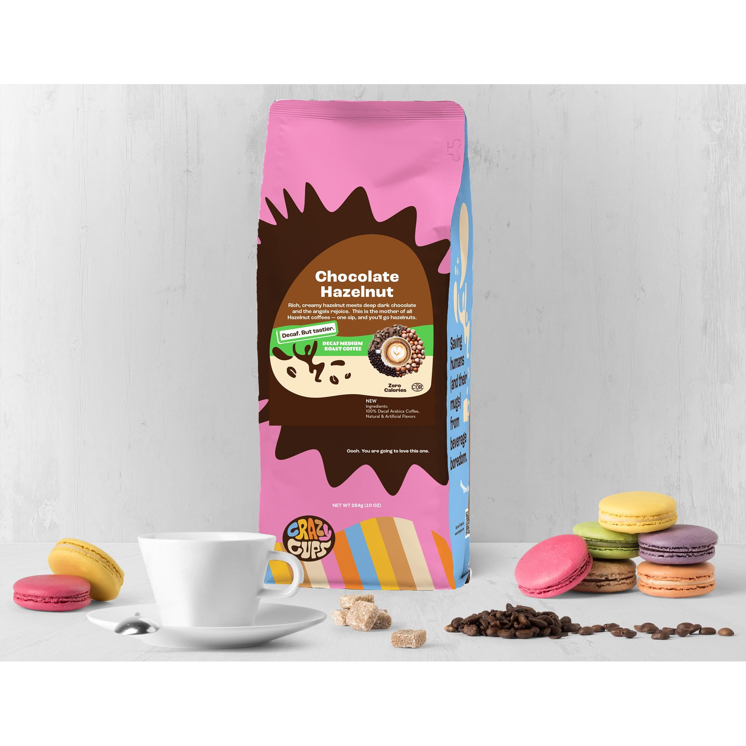 Crazy Cups Flavored Decaf Ground Coffee, Hazelnut Coffee Flavored Ground Coffee, Decaffeinated Coffee For Brewing Decaf Coffee Ground Hot Or Iced Coffee, 10 Oz Bag