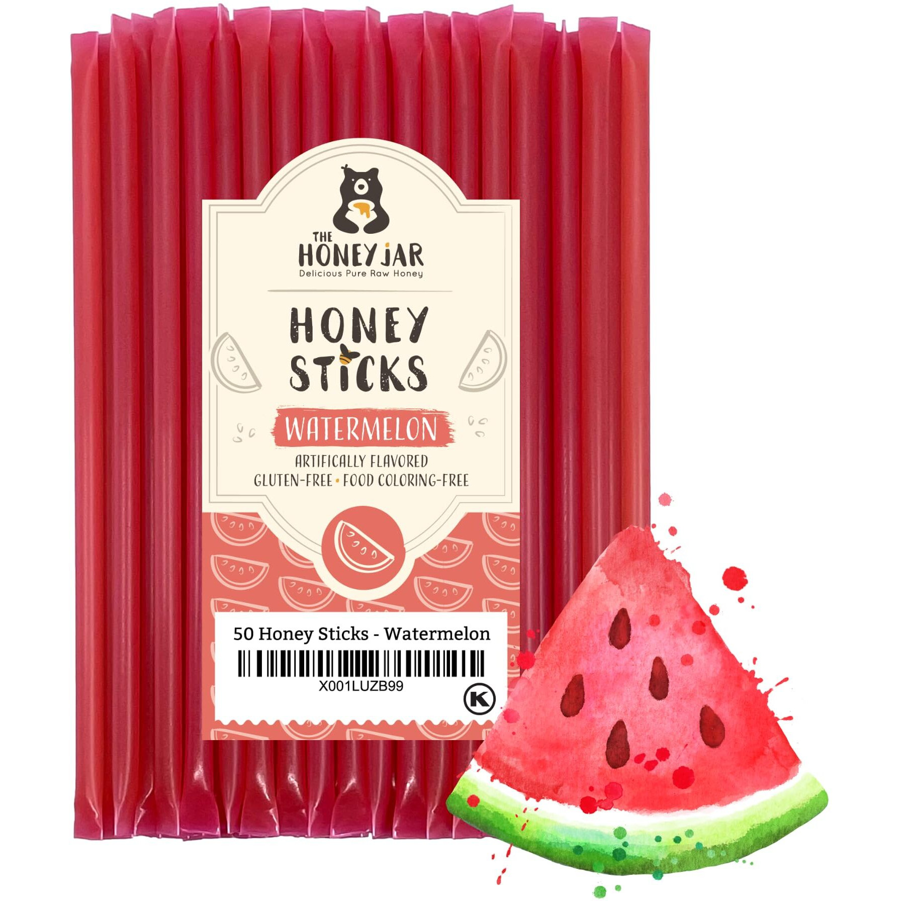 The Honey Jar Watermelon Flavored Honey Sticks - Pure Honey Straws For Tea, Coffee, Or A Healthy Treat - One Teaspoon Of Flavored Honey Per Stick - Made In The Usa With Real Honey - (50 Count)