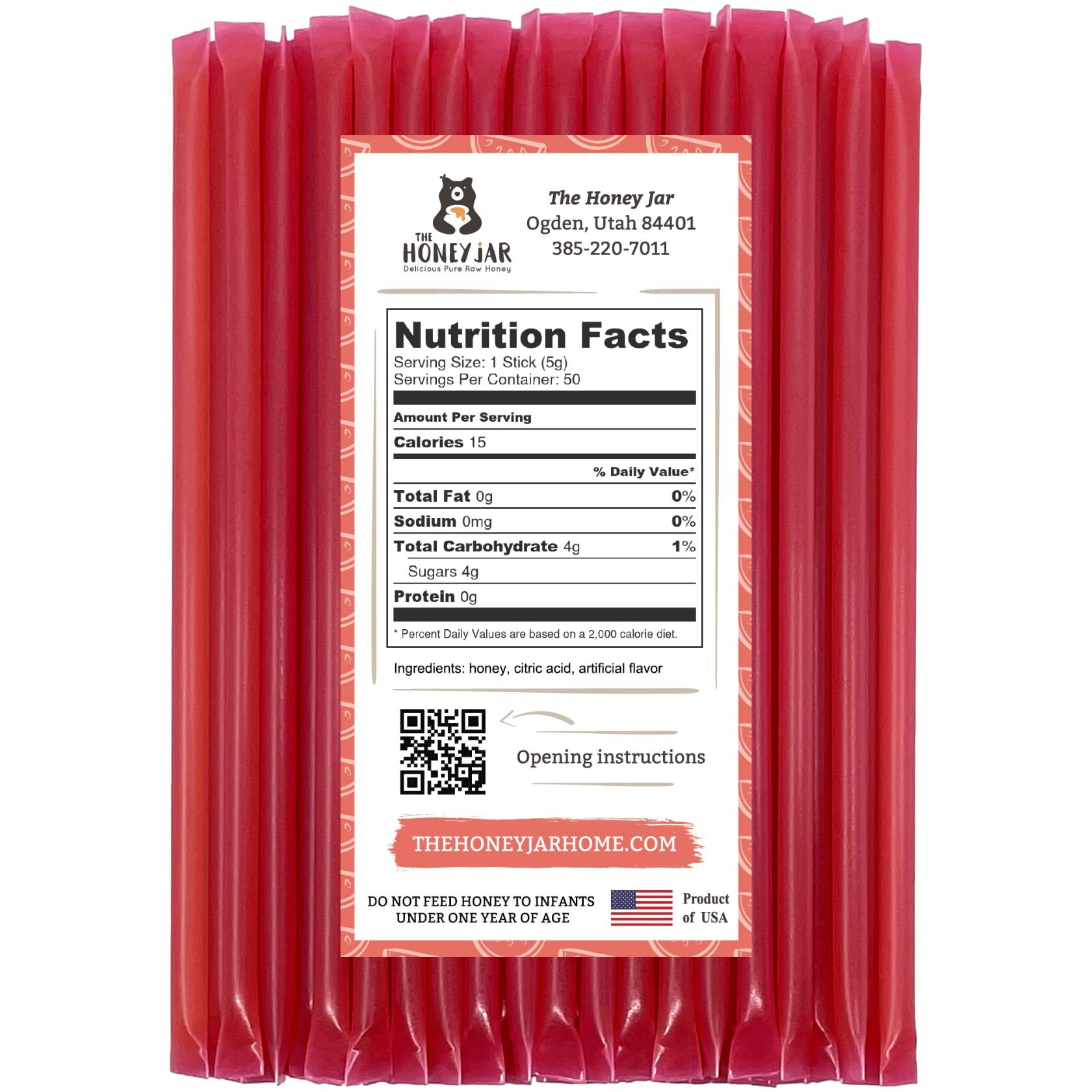 The Honey Jar Watermelon Flavored Honey Sticks - Pure Honey Straws For Tea, Coffee, Or A Healthy Treat - One Teaspoon Of Flavored Honey Per Stick - Made In The Usa With Real Honey - (50 Count)