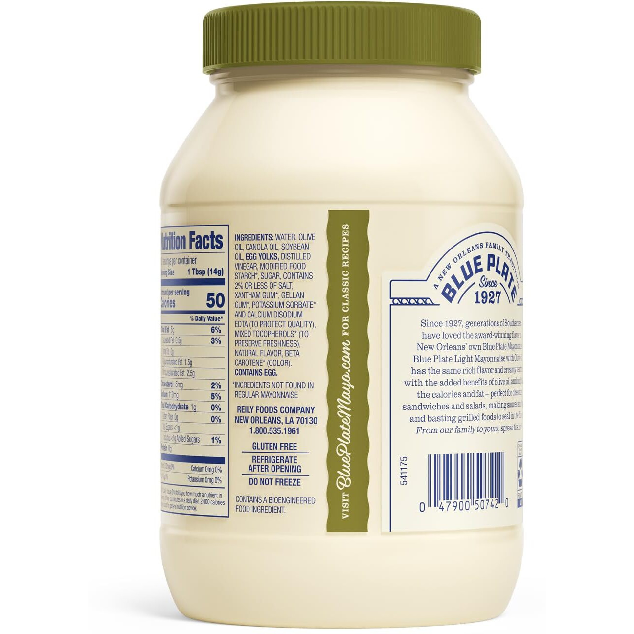 Blue Plate Light Mayonnaise With Olive Oil, 30 Fl Oz Jar (Pack Of 6)