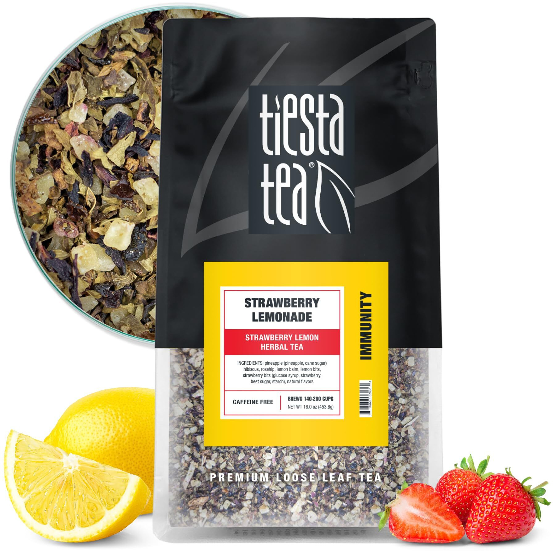 Tiesta Tea - Strawberry Lemonade | Strawberry Lemon Herbal Tea | Premium Loose Leaf Tea | Non-Caffeinated Fruit Tea | Make Hot Or Iced Tea & Brews Up To 200 Cups - 16 Ounce Resealable Bulk Pouch