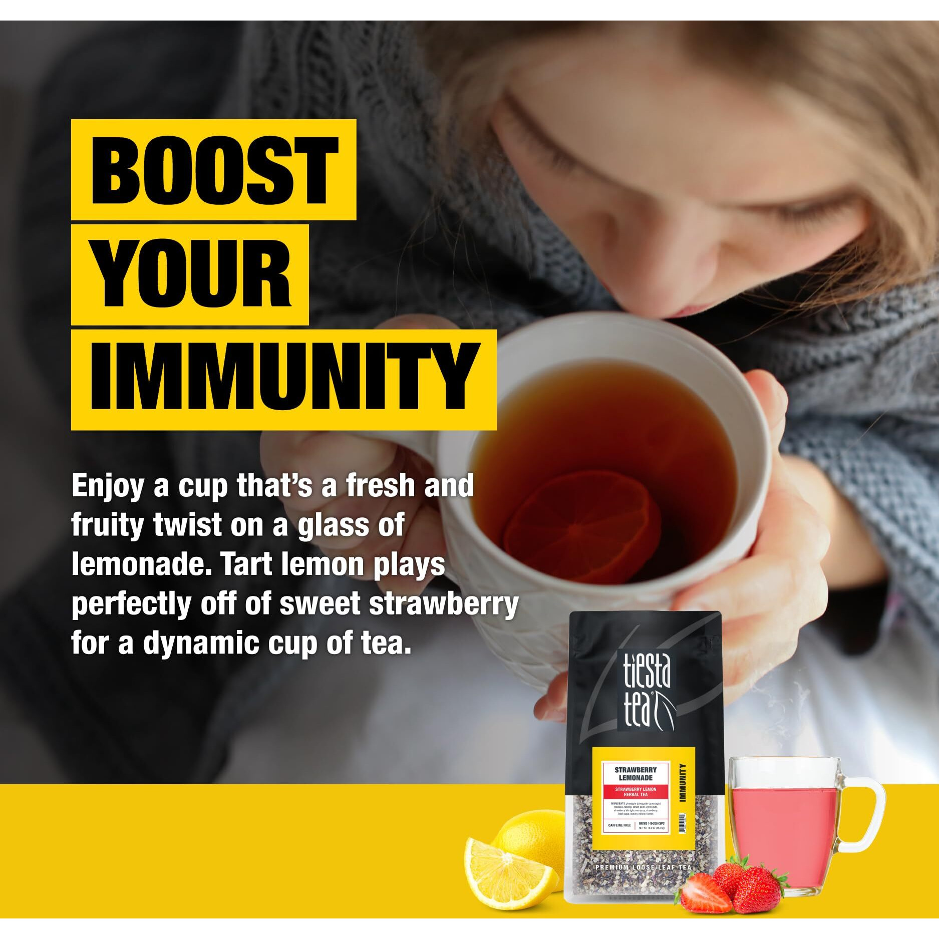 Tiesta Tea - Strawberry Lemonade | Strawberry Lemon Herbal Tea | Premium Loose Leaf Tea | Non-Caffeinated Fruit Tea | Make Hot Or Iced Tea & Brews Up To 200 Cups - 16 Ounce Resealable Bulk Pouch