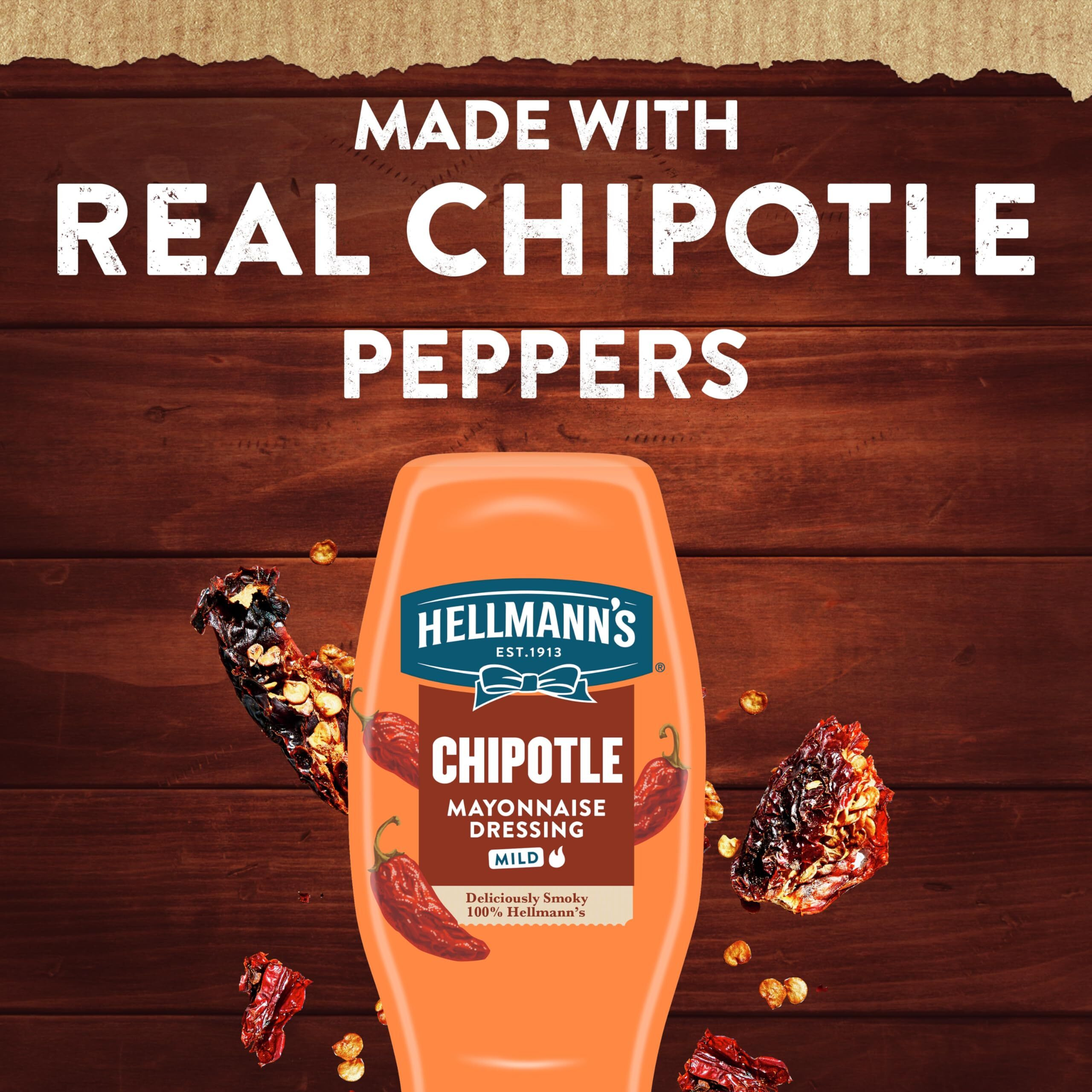 Hellmann's Mayonnaise Dressing Mild Chipotle, 8 Count, For Tacos, Grilled Chicken Sandwiches & More, With Real Ingredients & No Artificial Flavors, 11.5 Oz