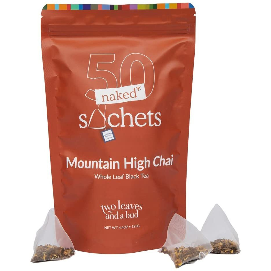 Two Leaves And A Bud Mountain High Chai Tea Bags, Whole Leaf Black Tea And Spices In Unwrapped Sachets, Add Milk And Sweetener Or Drink Plain, 50 Count (Pack Of 1)