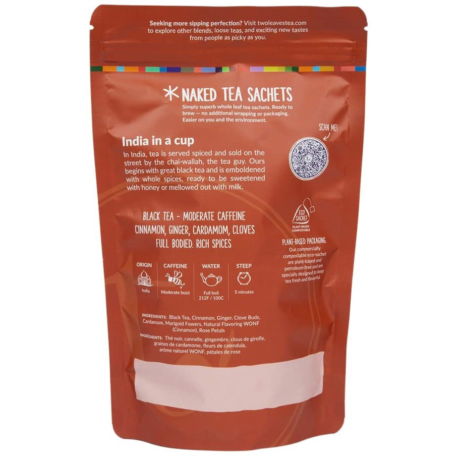 Two Leaves And A Bud Mountain High Chai Tea Bags, Whole Leaf Black Tea And Spices In Unwrapped Sachets, Add Milk And Sweetener Or Drink Plain, 50 Count (Pack Of 1)