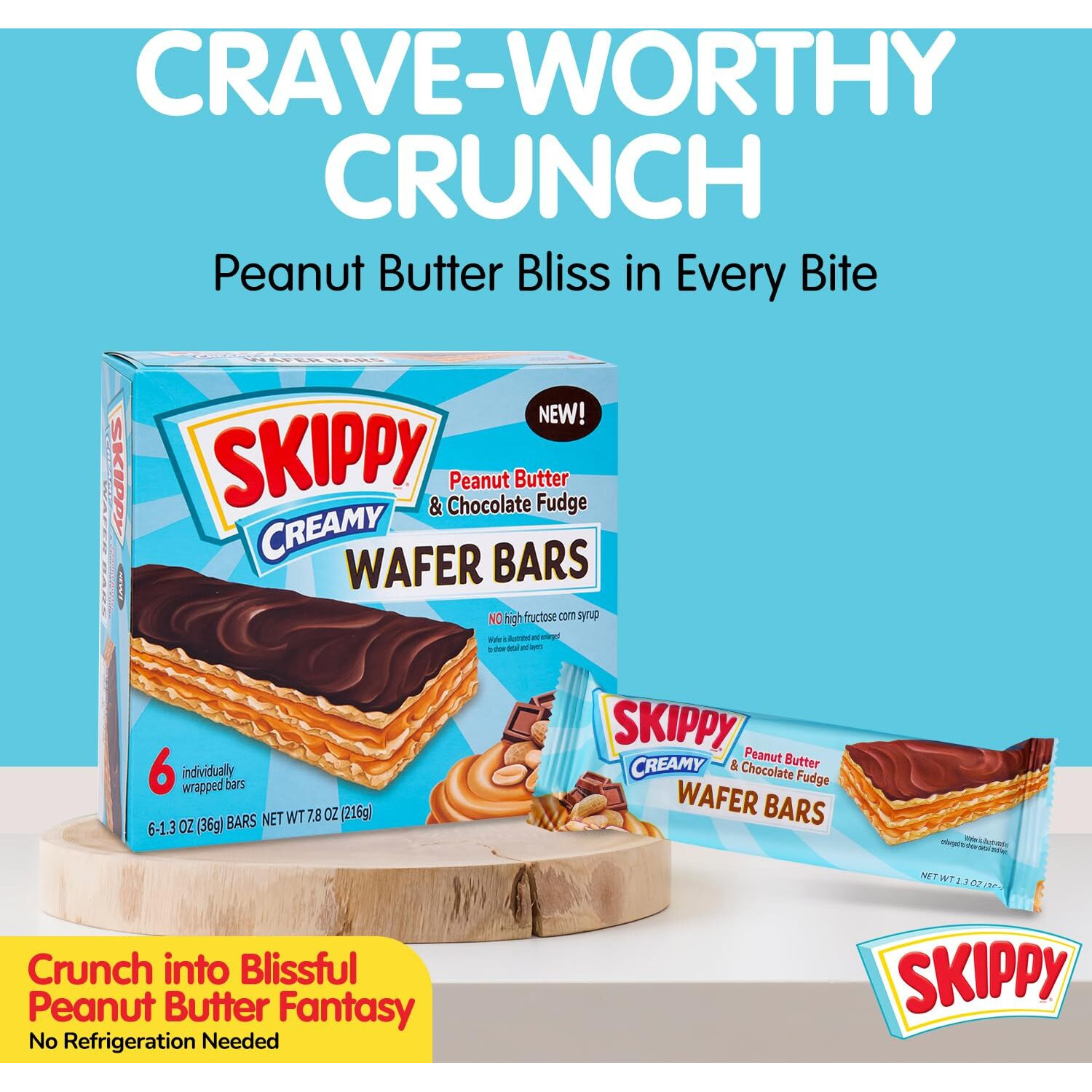 Skippy Creamy Peanut Butter And Chocolate Fudge Wafer Snack Bar, 1.3 Oz, 6 Ct (Pack Of 6-36 Ct)