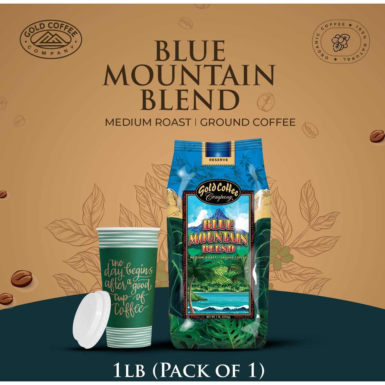 Gold Coffee Blue Mountain Blend 1Lb Medium Roast Ground Coffee