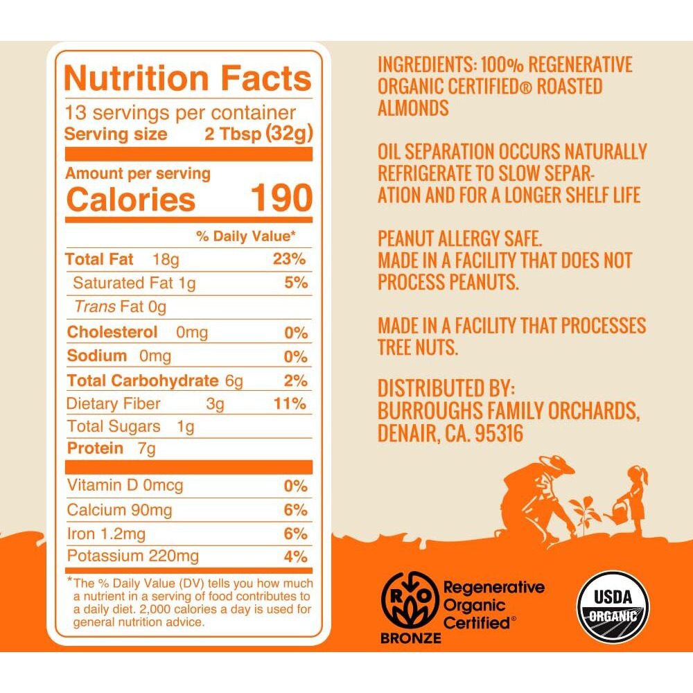 Burroughs Family Farms Regenerative Organic Creamy Almond Butter (14 Oz Pack Of 1, Crunchy)