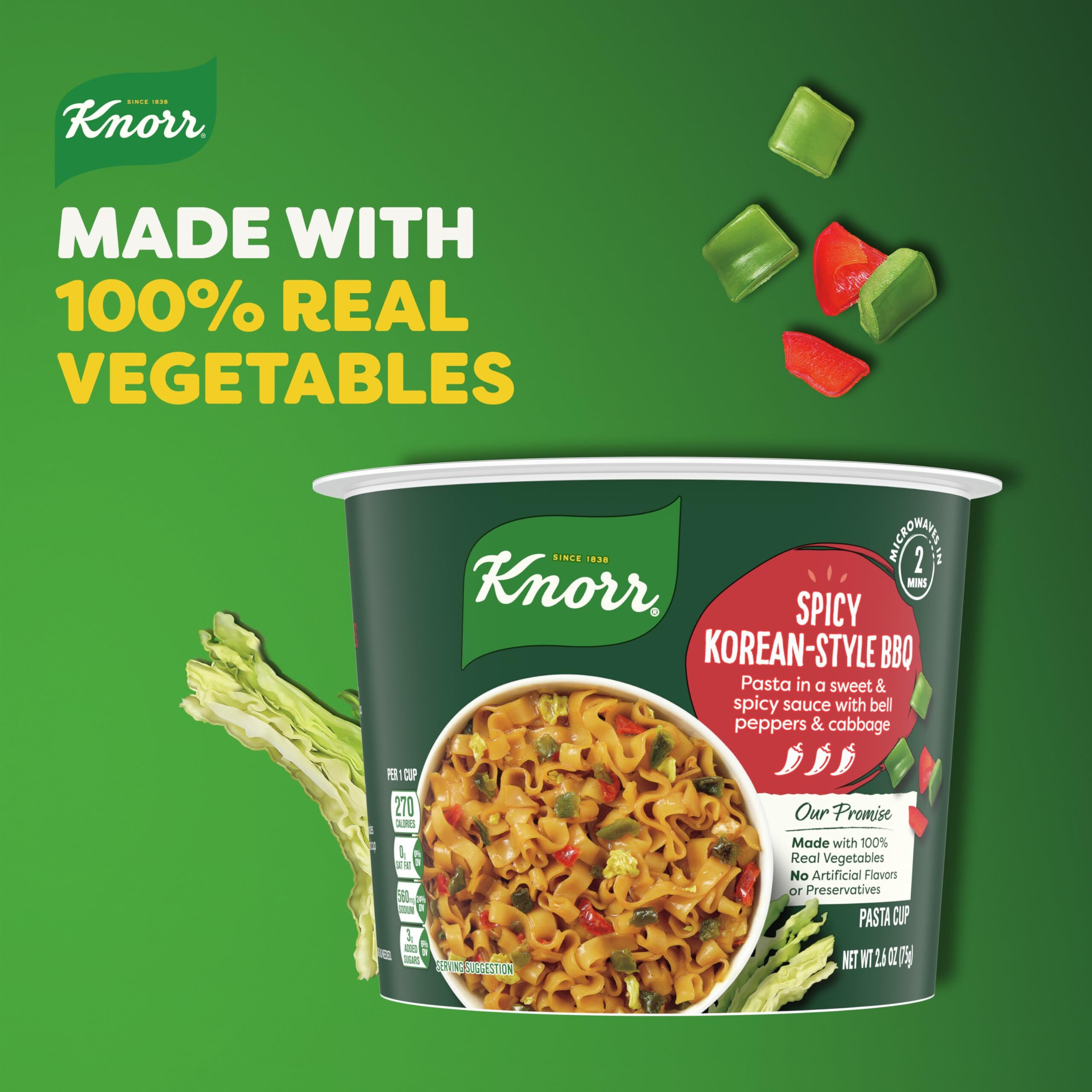 Knorr Pasta Cup 8 Count For A Quick And Easy Meal Spicy Korean-Style Bbq Made With 100% Real Vegetables & No Artificial Flavors Or Preservatives, 2.6 Oz