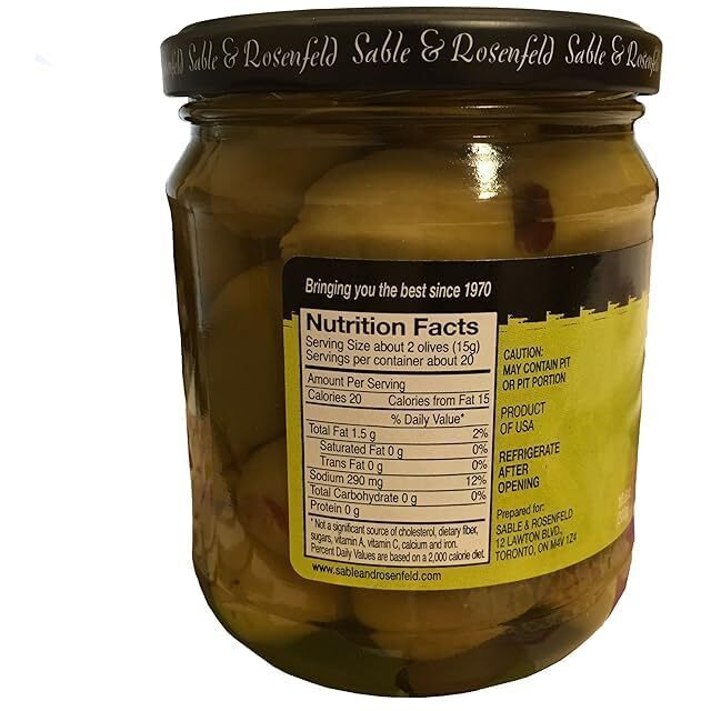 Sable & Rosenfeld Tipsy Olives - Green Olives Stuffed With Pimento, Cocktail Olives With French Vermouth For Bloody Mary, Martini, Olive Bar - 10.6 Oz, (Pack Of 6)