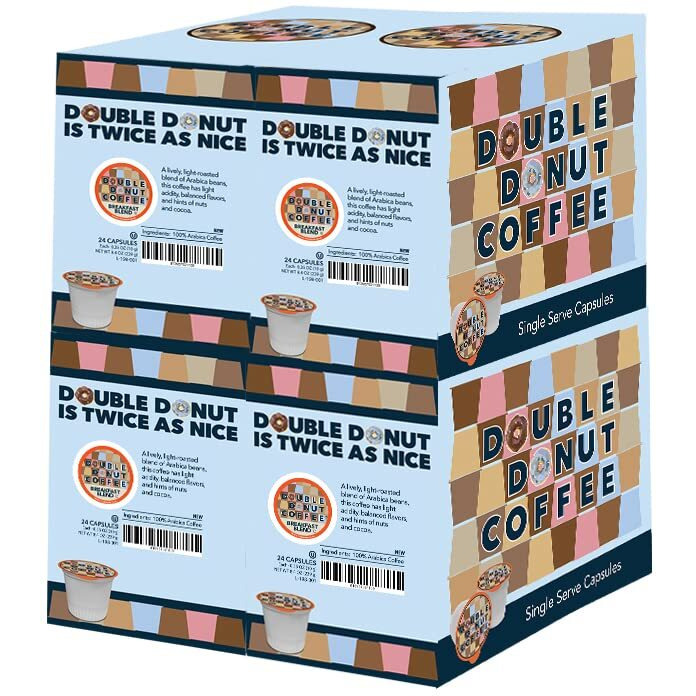 Double Donut Breakfast Blend Coffee Pods, Medium Roast Coffee, Single Serve Coffee For Keurig K Cups Machines, Breakfast Blend In Recyclable Pods, Hot Or Iced Coffee, 96 Count