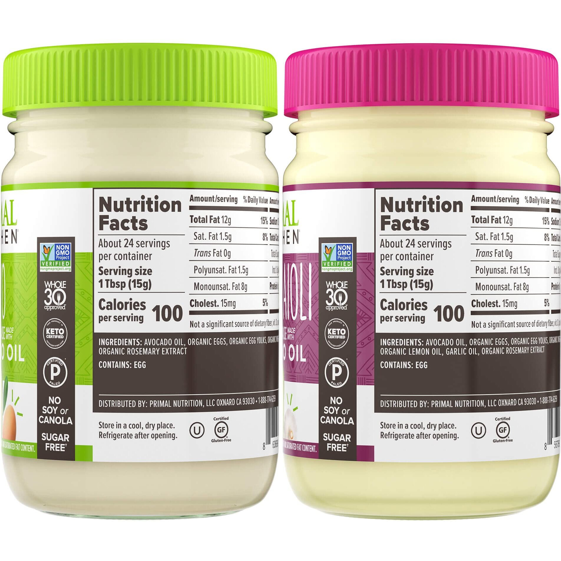 Primal Kitchen Mayo Made With Avocado Oil And Cage-Free Eggs, Variety Two Pack, Original & Garlic Aioli, 12 Ounces, Pack Of 2