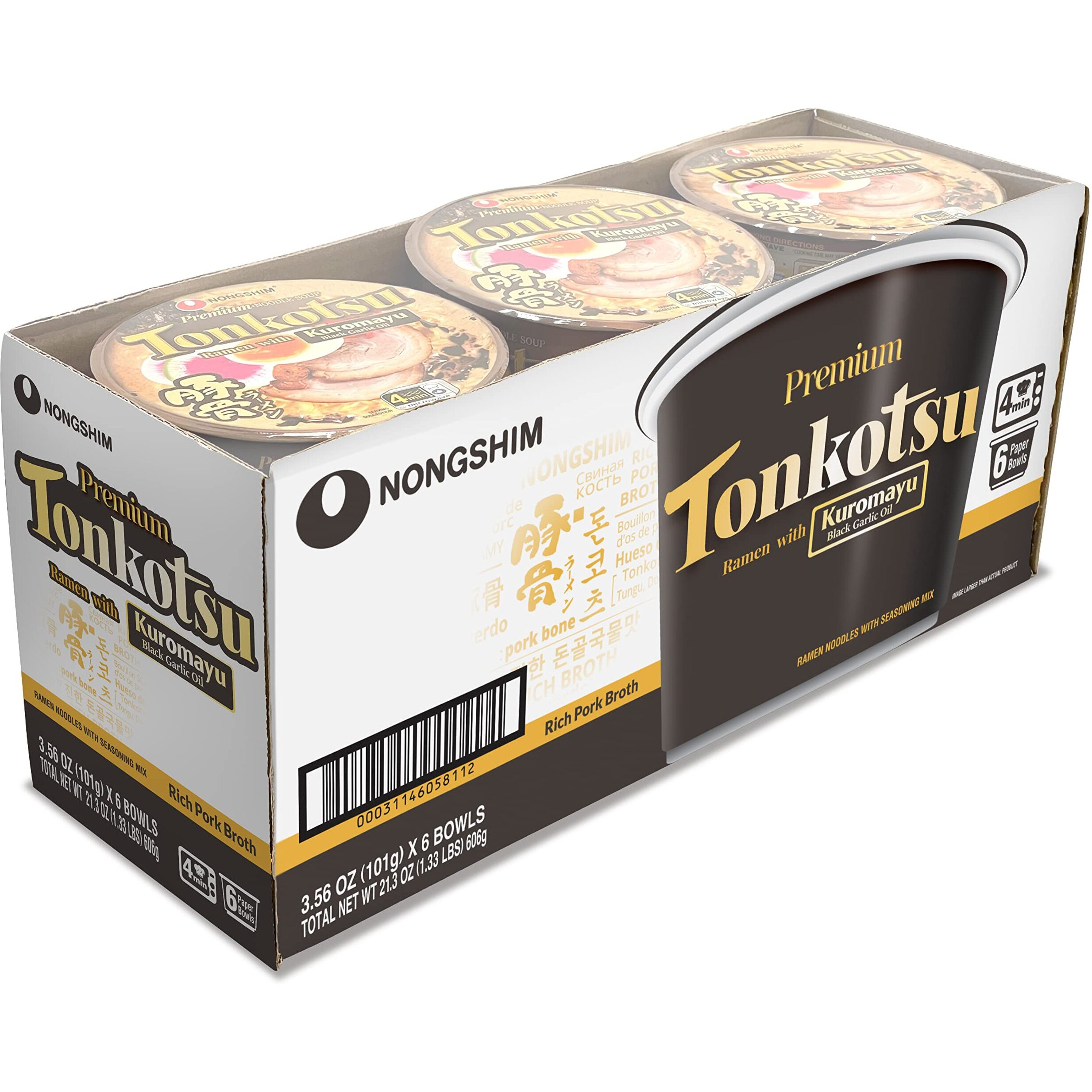 Nongshim Tonkotsu Ramen With Kuromayu Noodle Big Bowl, 3.56 Ounce (Pack Of 6)