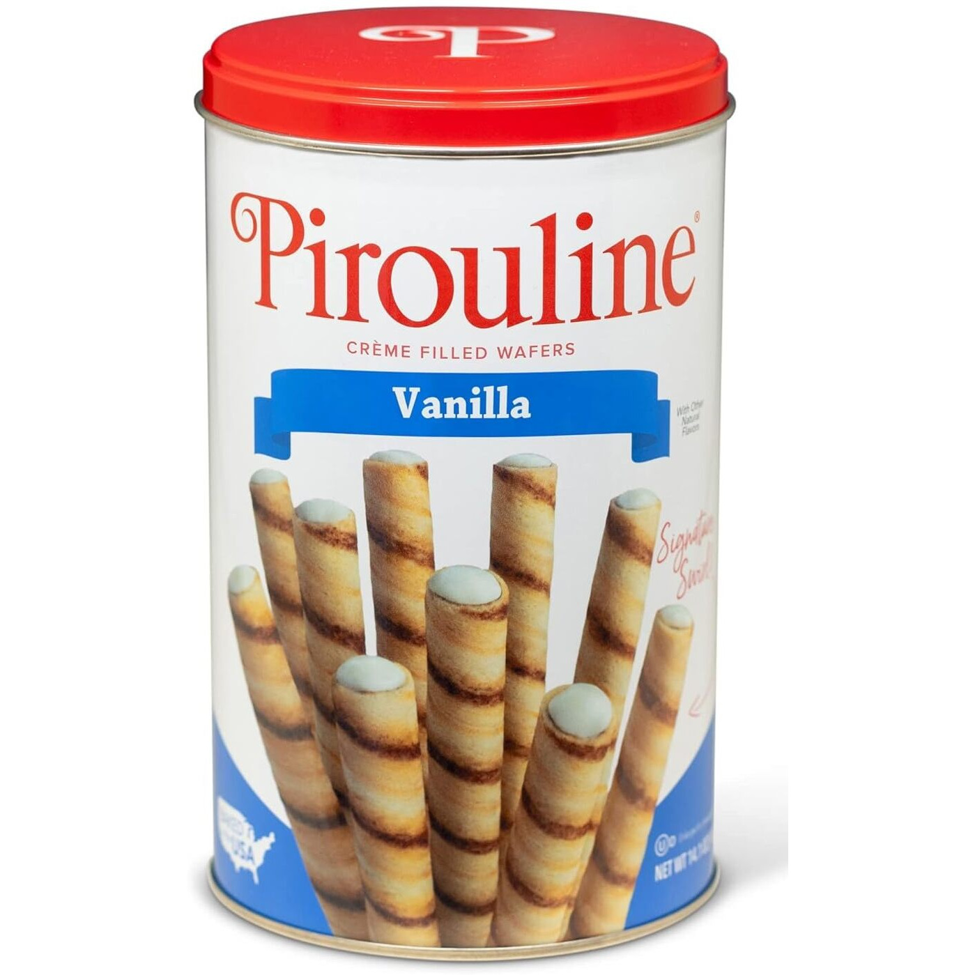 Pirouline - Vanilla Rolled Wafers - Rolled Wafer Sticks, Crme Filled Wafers, Rolled Cookies For Coffee, Tea, Ice Cream, Snacks, Parties, Gifts, And More - 14.1Oz Tin 6 Pack