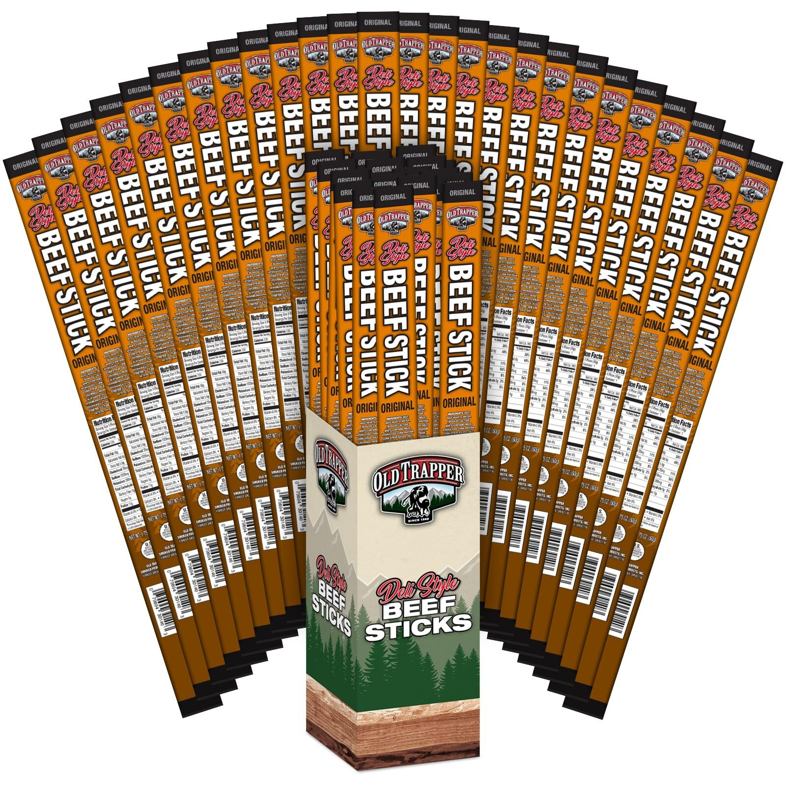 Oid Trapper Original Deli-Style Beef Sticks, 1.75-Ounce Individually Wrapped Packages, 11 Grams Of Protein And Zero Grams Of Sugar Per Serving (Pack Of 26)