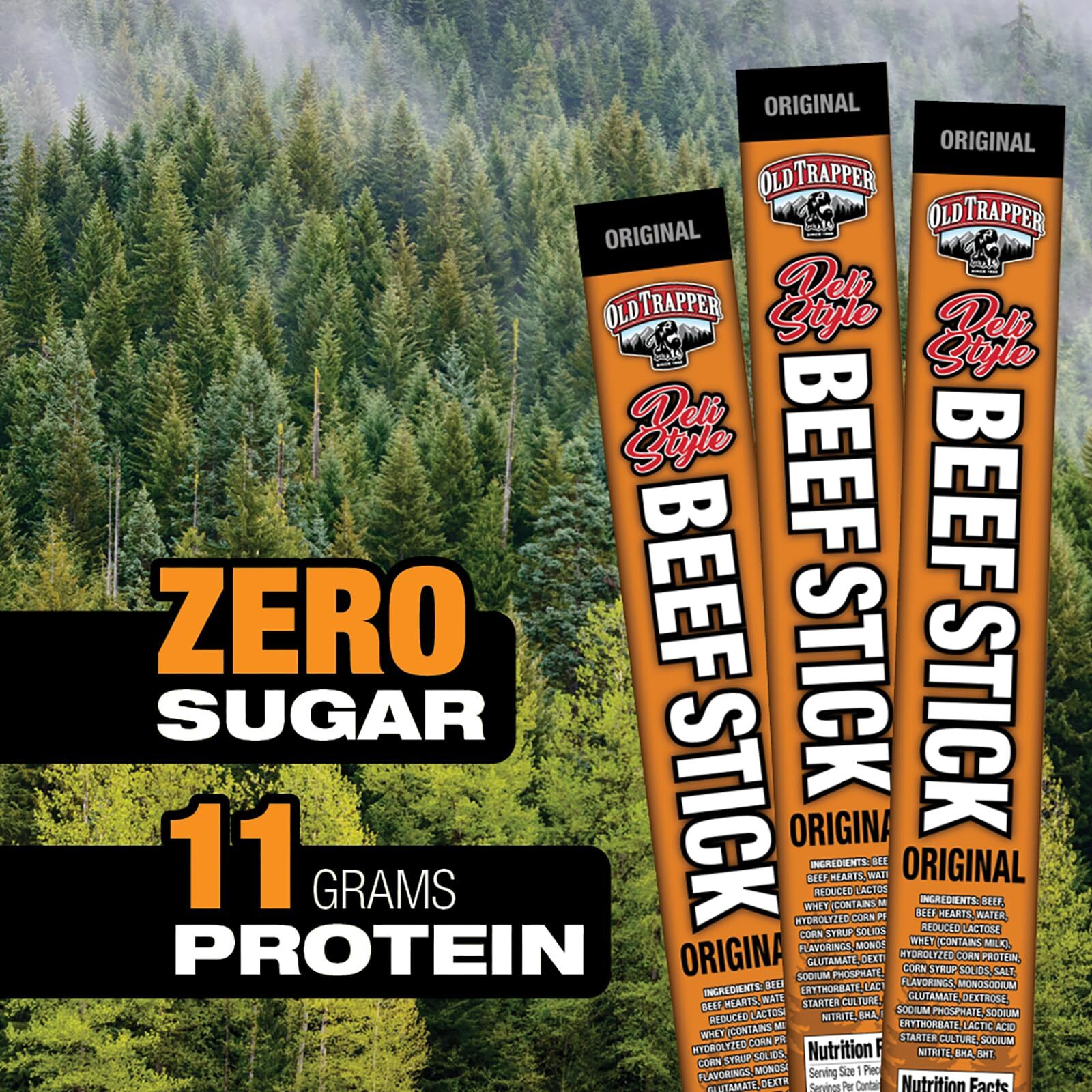 Oid Trapper Original Deli-Style Beef Sticks, 1.75-Ounce Individually Wrapped Packages, 11 Grams Of Protein And Zero Grams Of Sugar Per Serving (Pack Of 26)