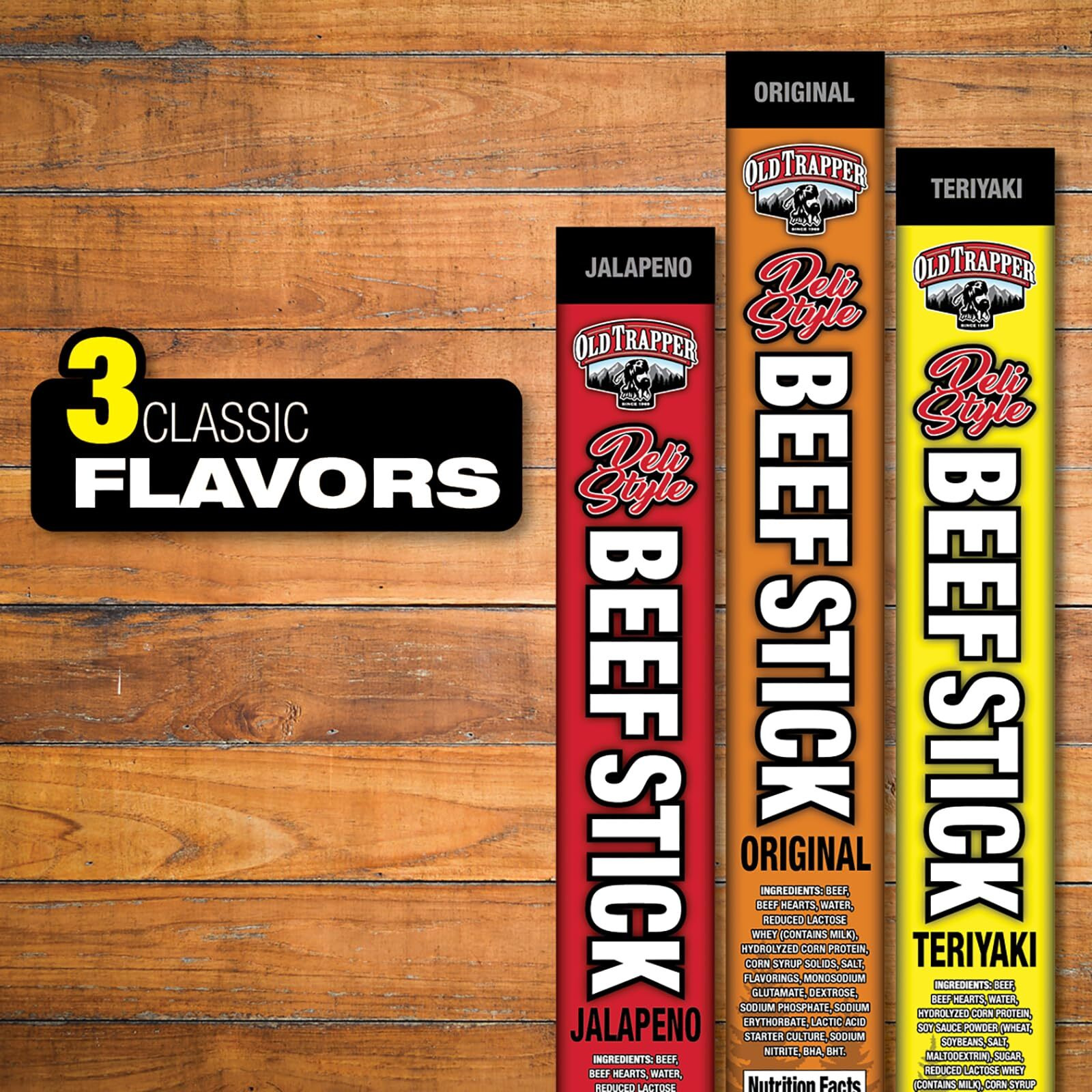 Oid Trapper Original Deli-Style Beef Sticks, 1.75-Ounce Individually Wrapped Packages, 11 Grams Of Protein And Zero Grams Of Sugar Per Serving (Pack Of 26)