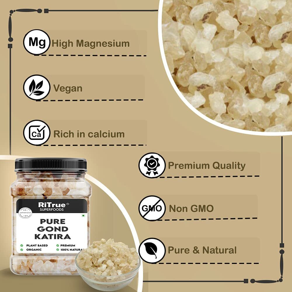 Ritrue - Gond Katira Pure Organic (Edible Gum) - 300 Gm - Tragacanth Crystals |100% Natural | Badam Pisin Almond Gum